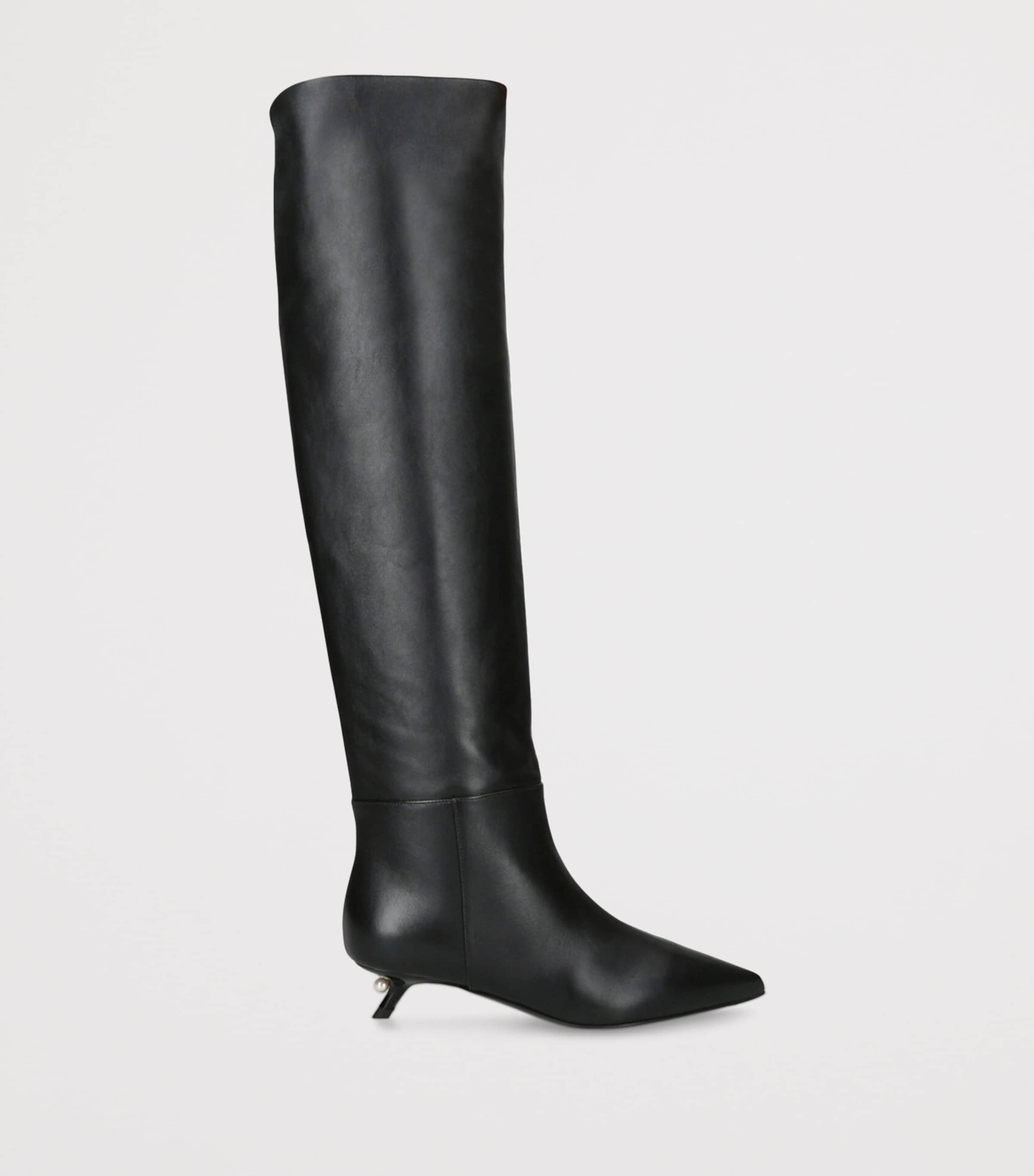 Leather Derby Knee-High Boots 35 BLACK Image 4