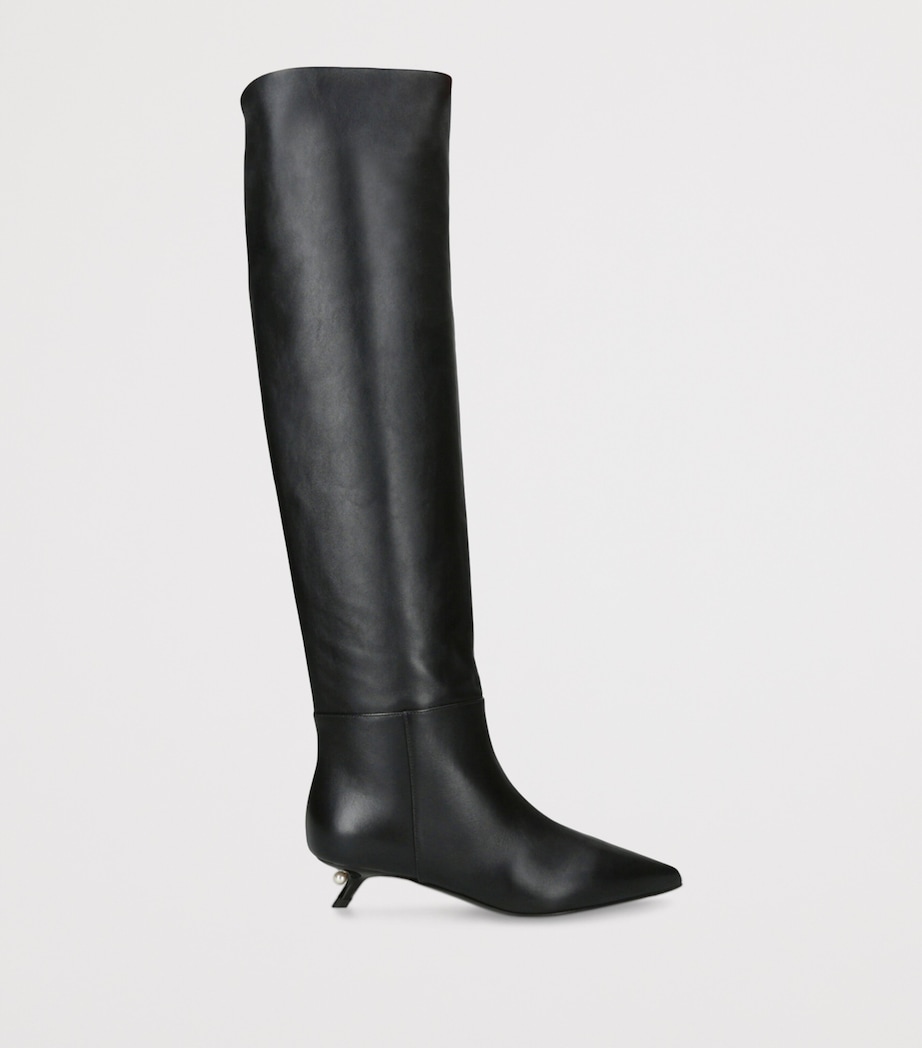 Leather Derby Knee-High Boots 35 BLACK Image 4