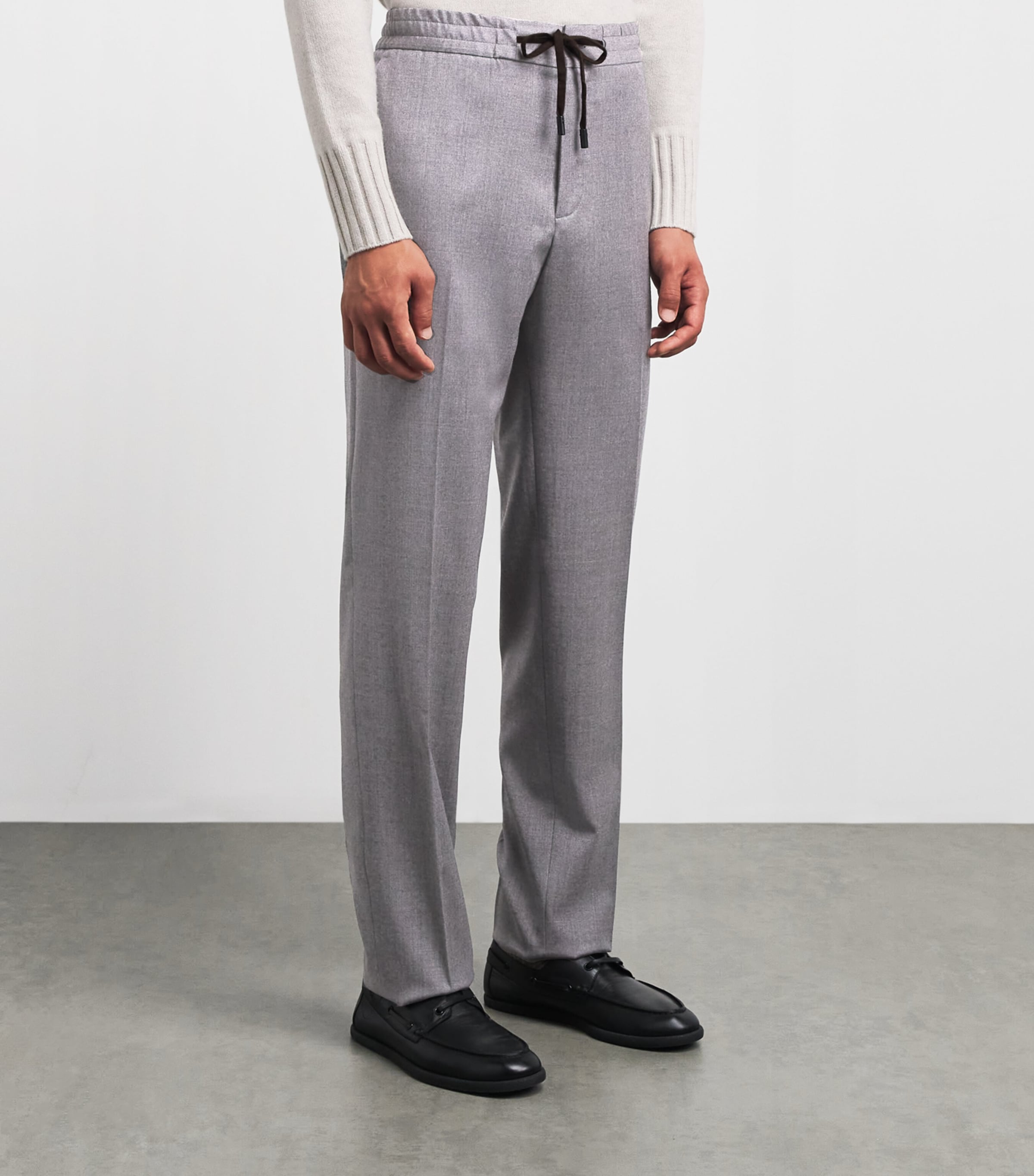 Maurizio Baldassari Mens Stretch-Virgin Wool Drawstring Trousers Warm Light Grey Image 4