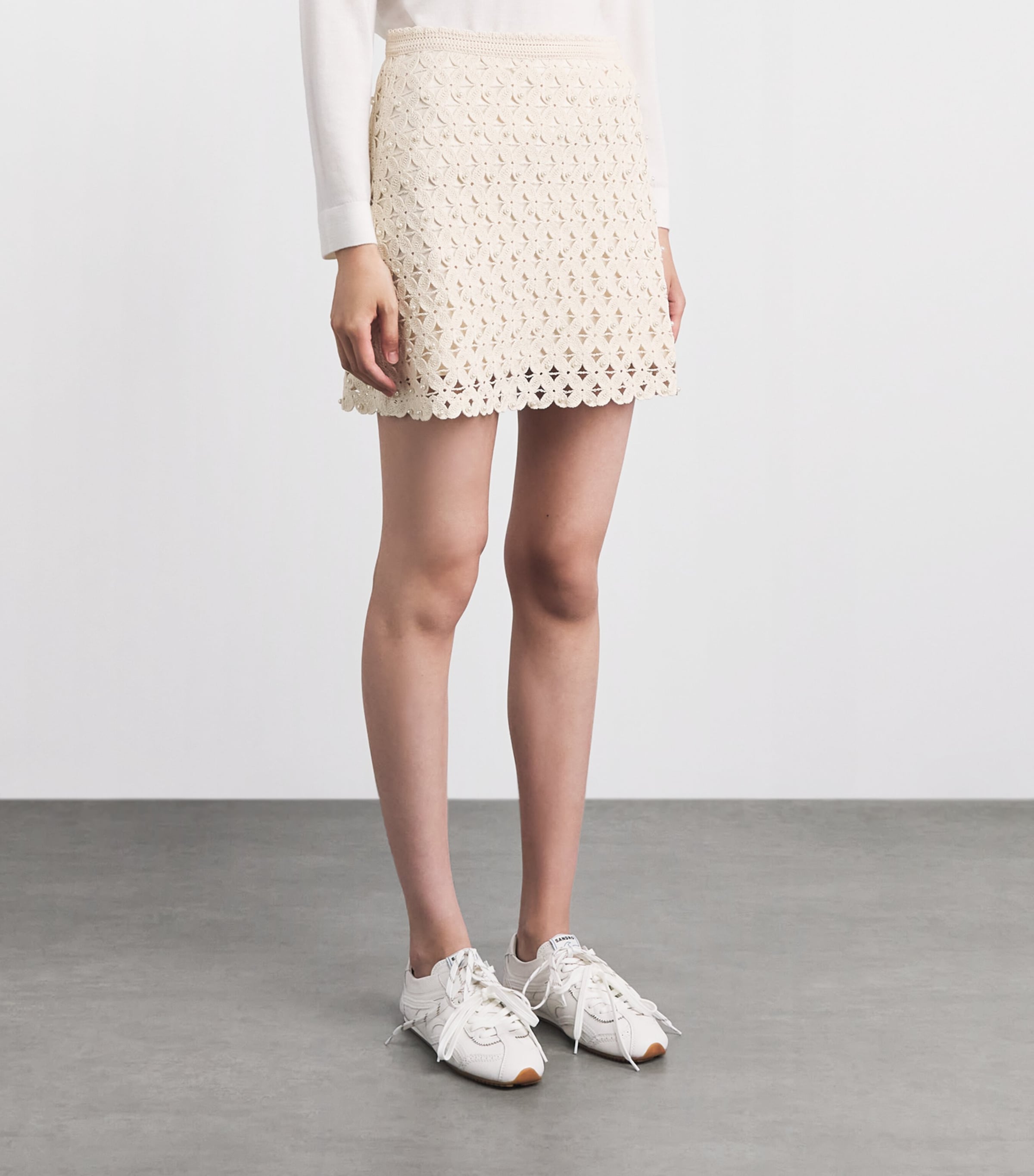 Sandro Paris Womens Crochet Beaded Skirt Ecru Image 4