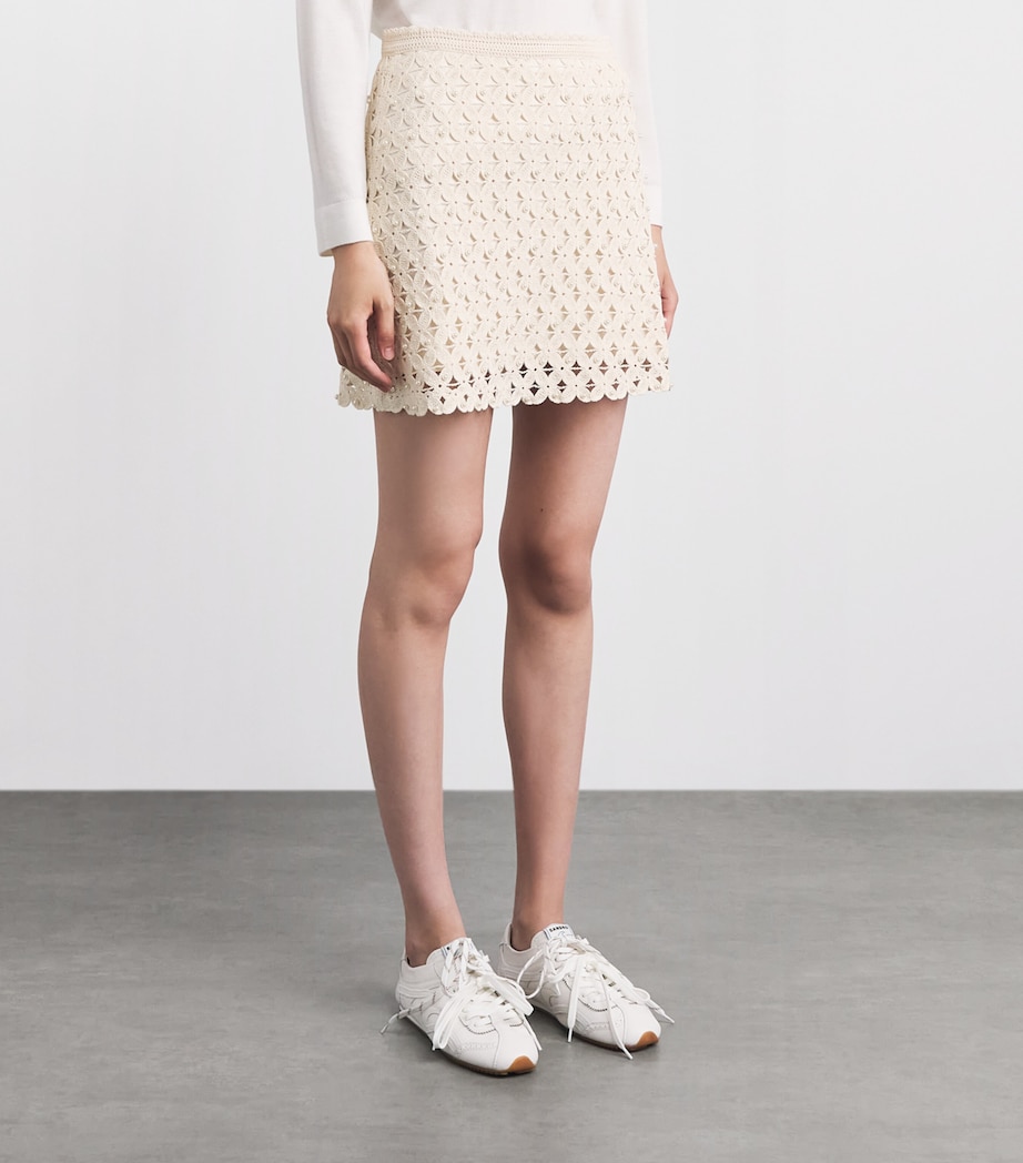Sandro Paris Womens Crochet Beaded Skirt Ecru Image 4