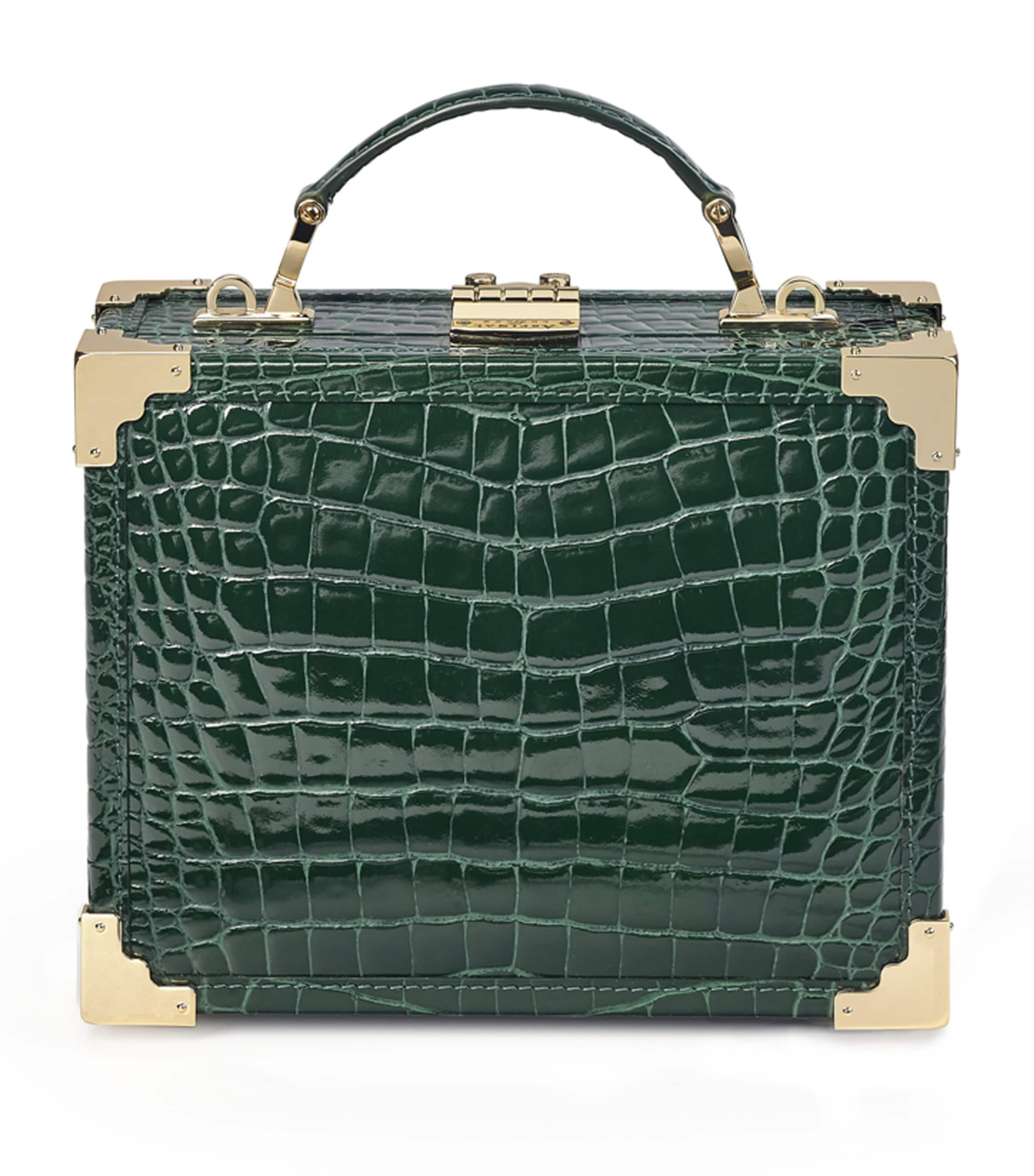 Aspinal Of London Mini Leather Trunk Clutch Bag In Green