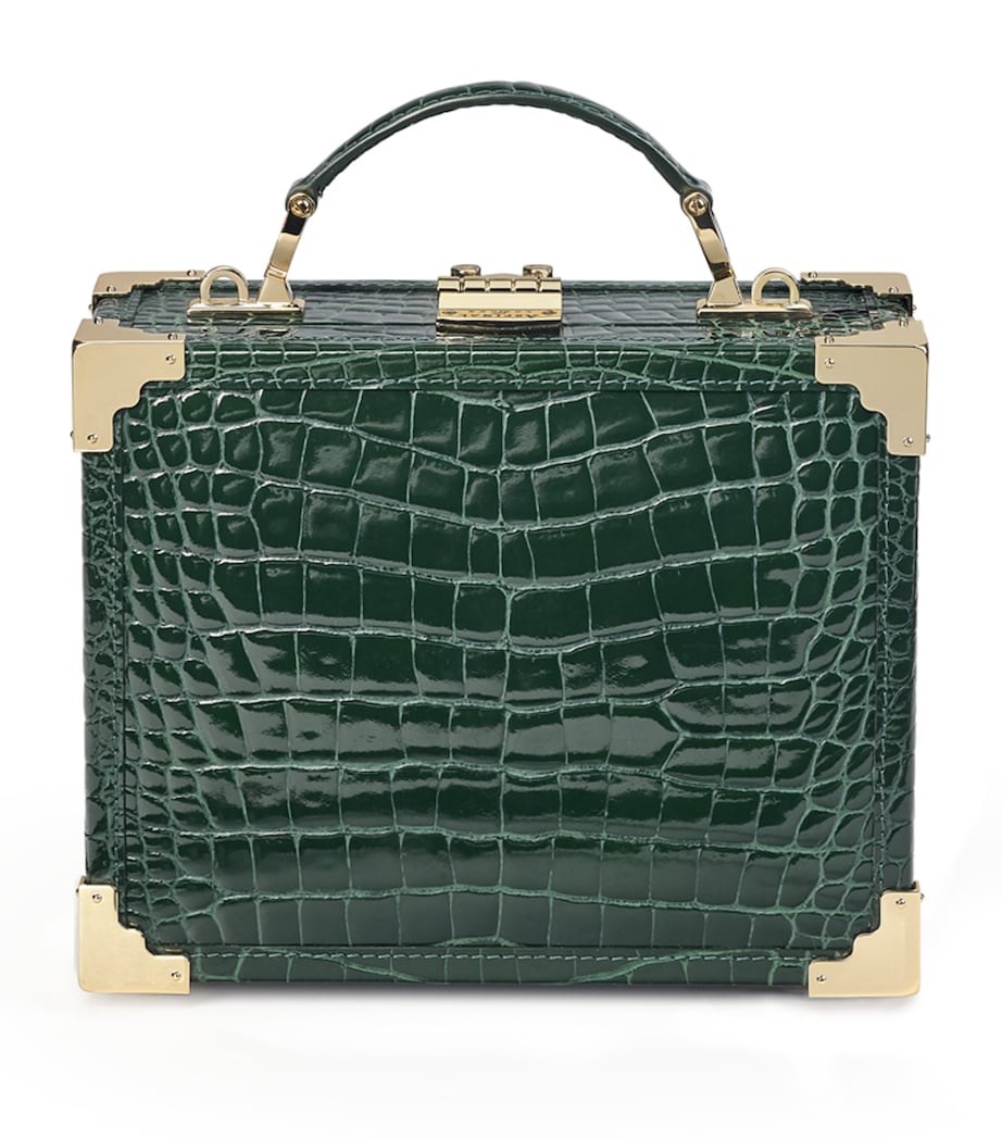Aspinal Of London Mini Leather Trunk Clutch Bag Green Image 1