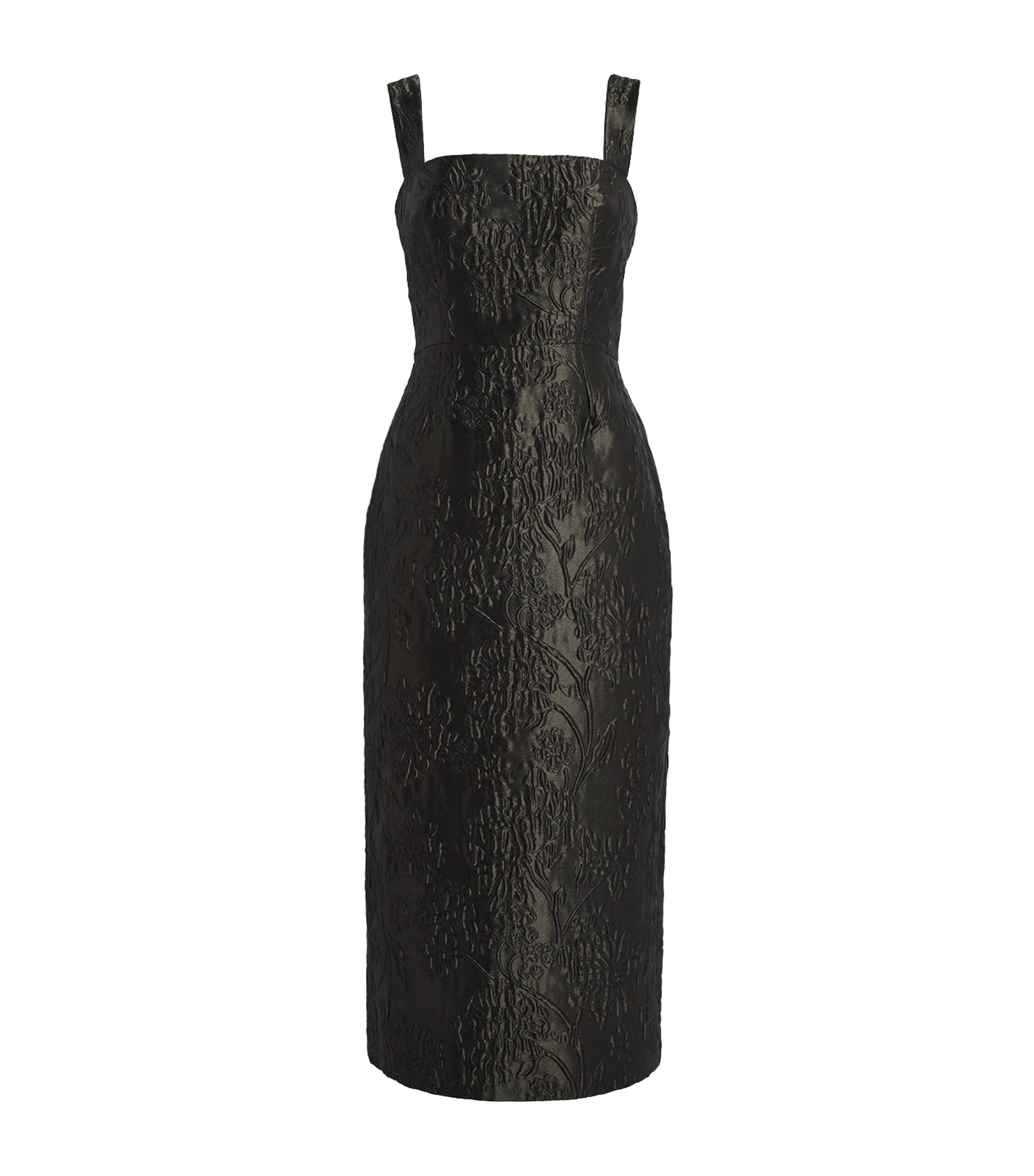 Carolina Herrera Womens Cloqué Floral Column Midi Dress Forest Green Image 1