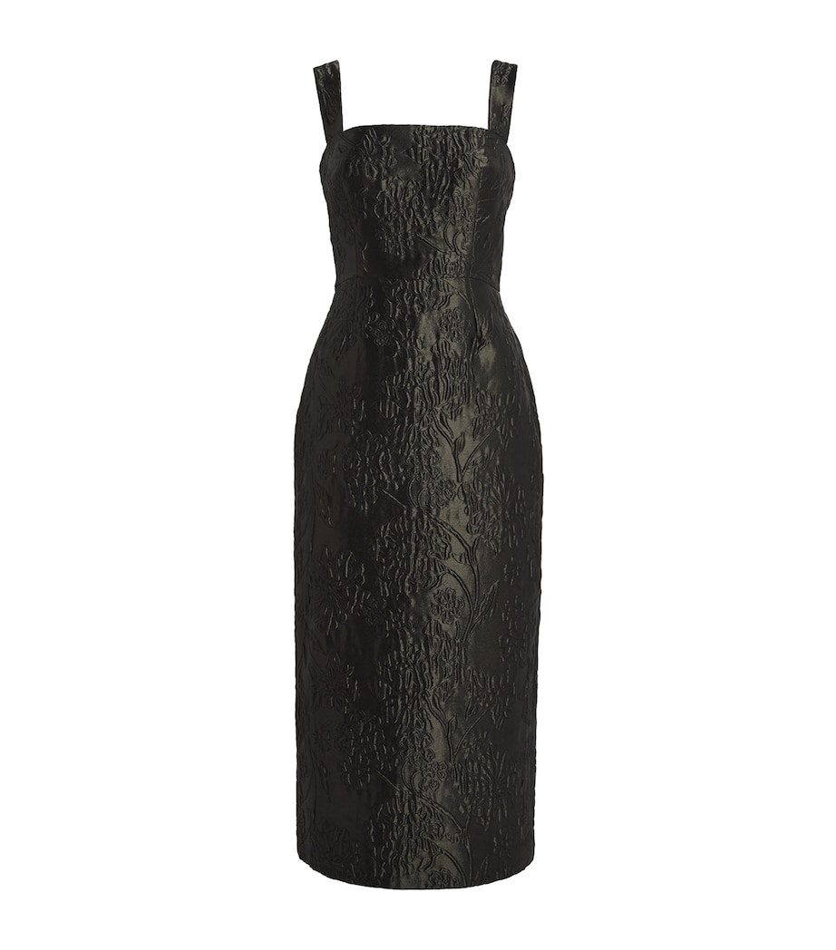 Carolina Herrera Womens Cloqué Floral Column Midi Dress Forest Green Image 1