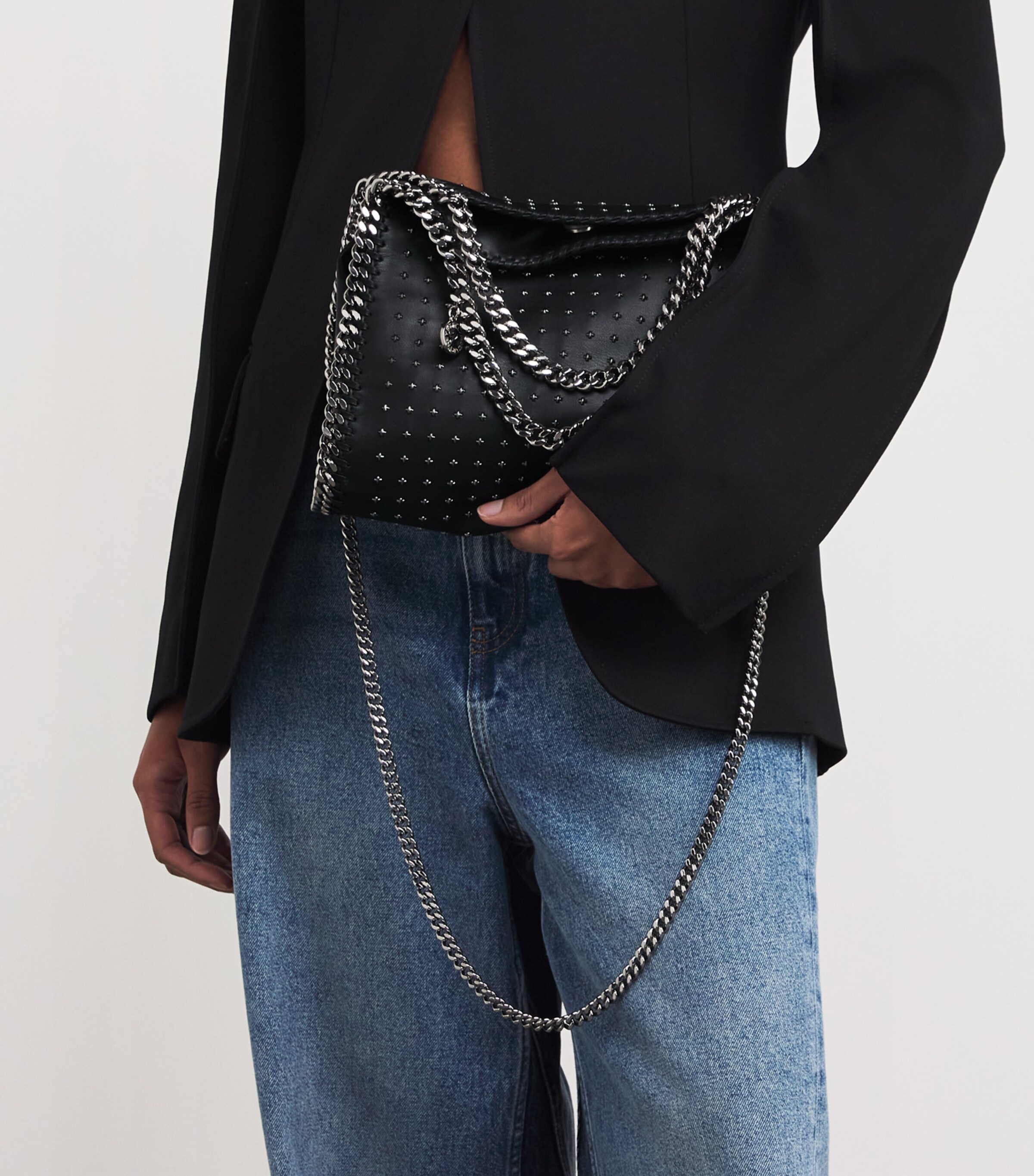 Mini Star-Studded Falabella Tote Bag 1000 BLACK Image 5