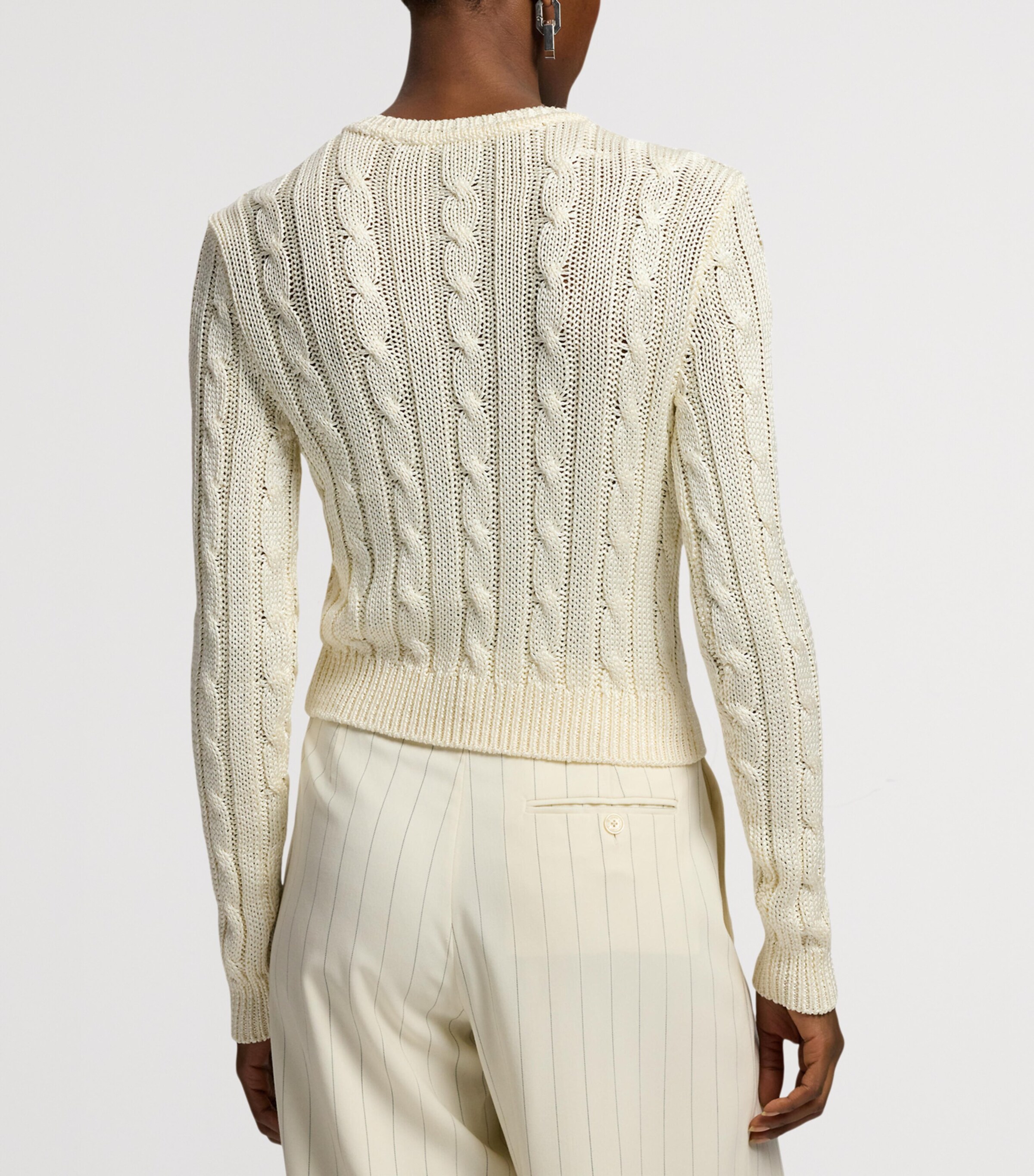 Ralph Lauren Collection Womens Silk Cable-Knit Cropped Cardigan Natural Image 9