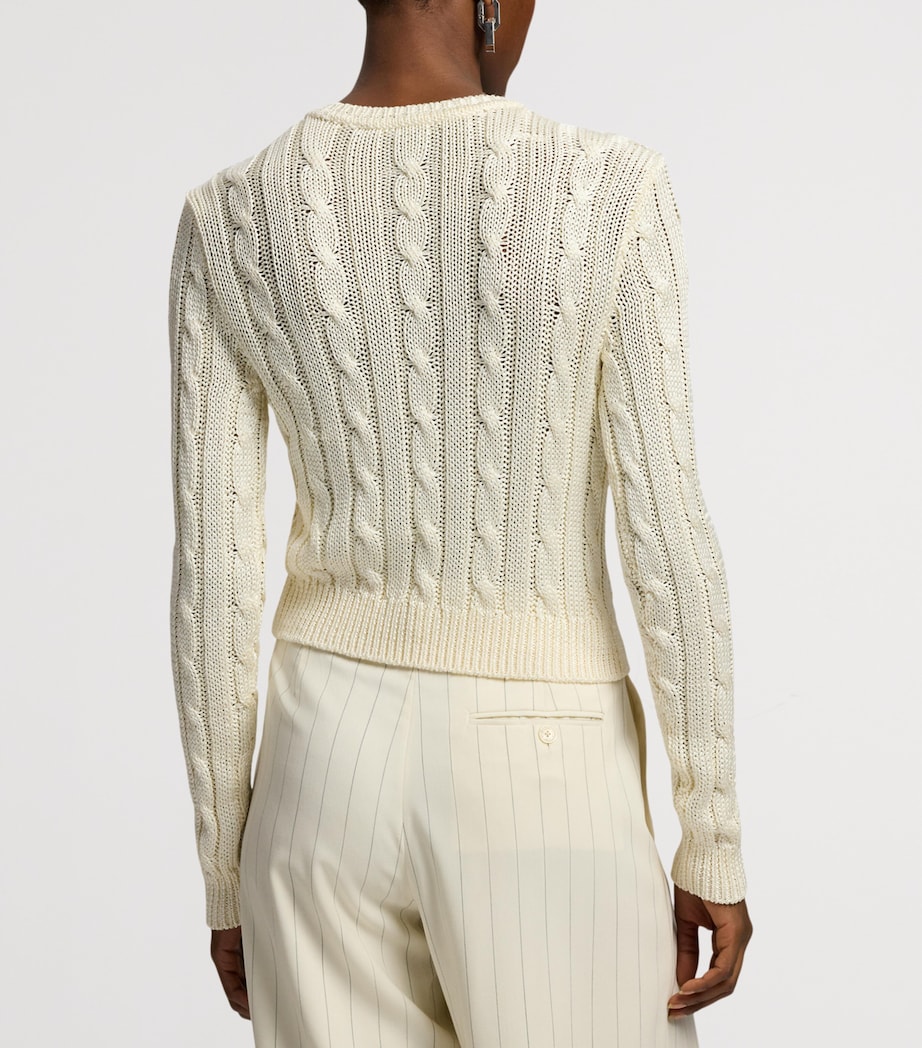 Ralph Lauren Collection Womens Silk Cable-Knit Cropped Cardigan Natural Image 9