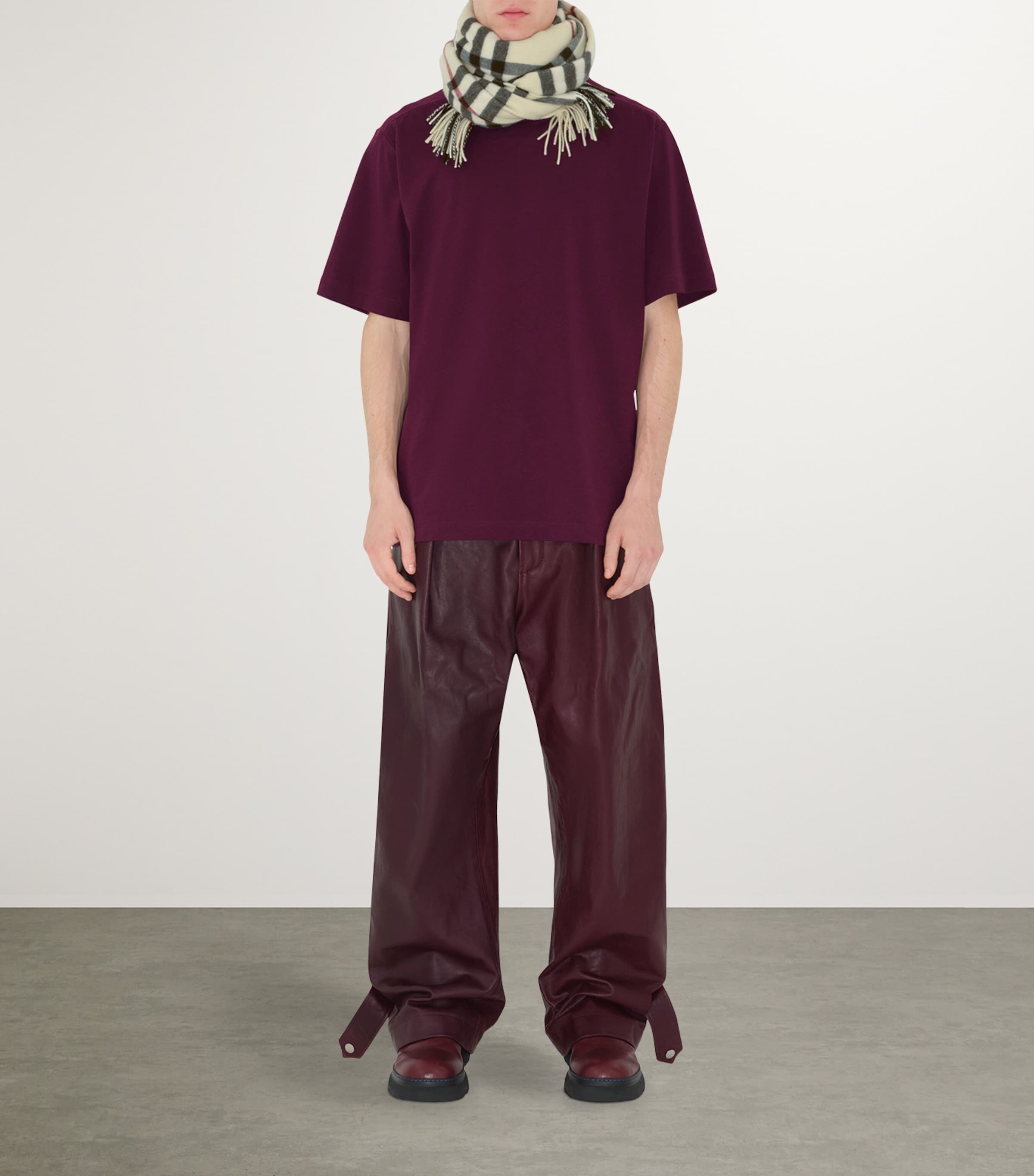 Cashmere Wide Check Scarf STONE Image 4