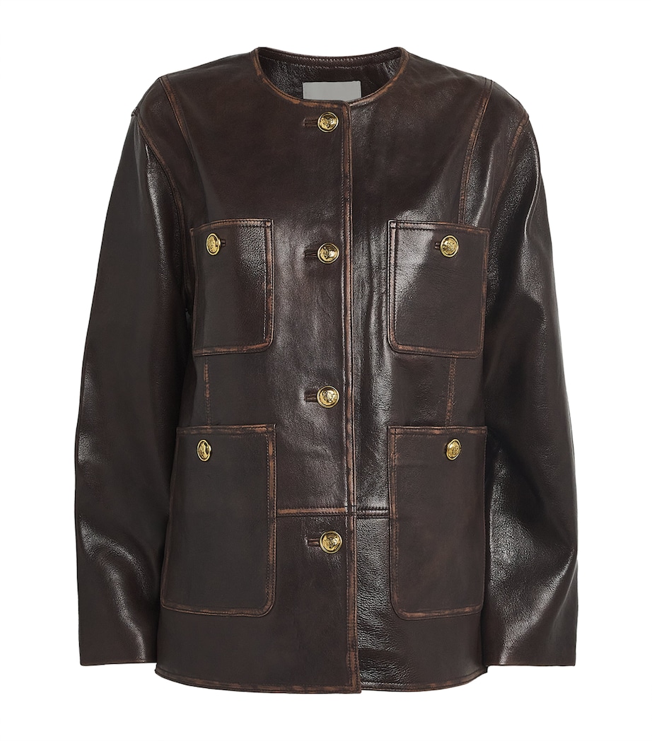 Leather Distressed Jacket BLACK BROWN Image 1