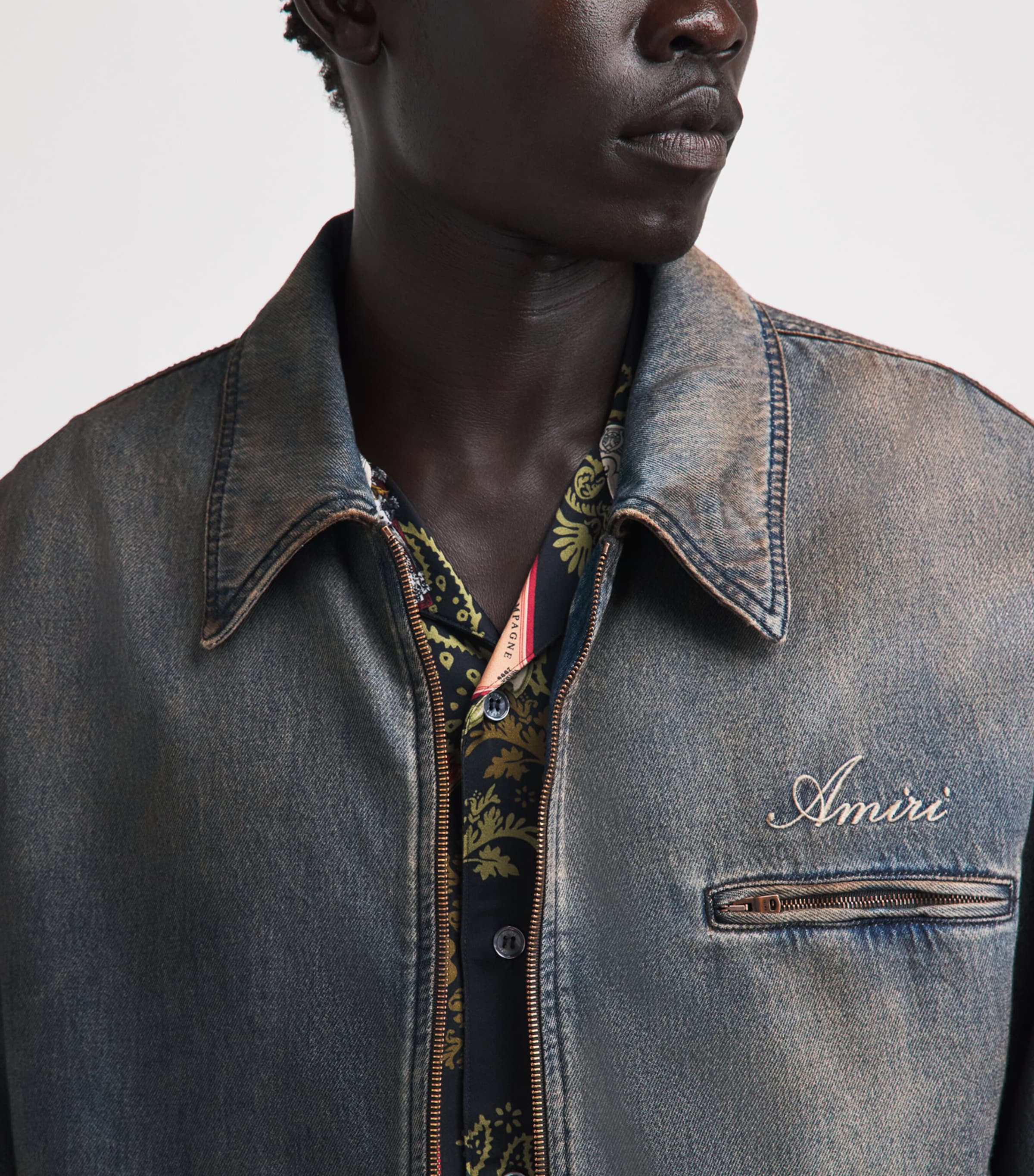 AMIRI Mens Lea Bones Denim Jacket Dark Dust Image 3