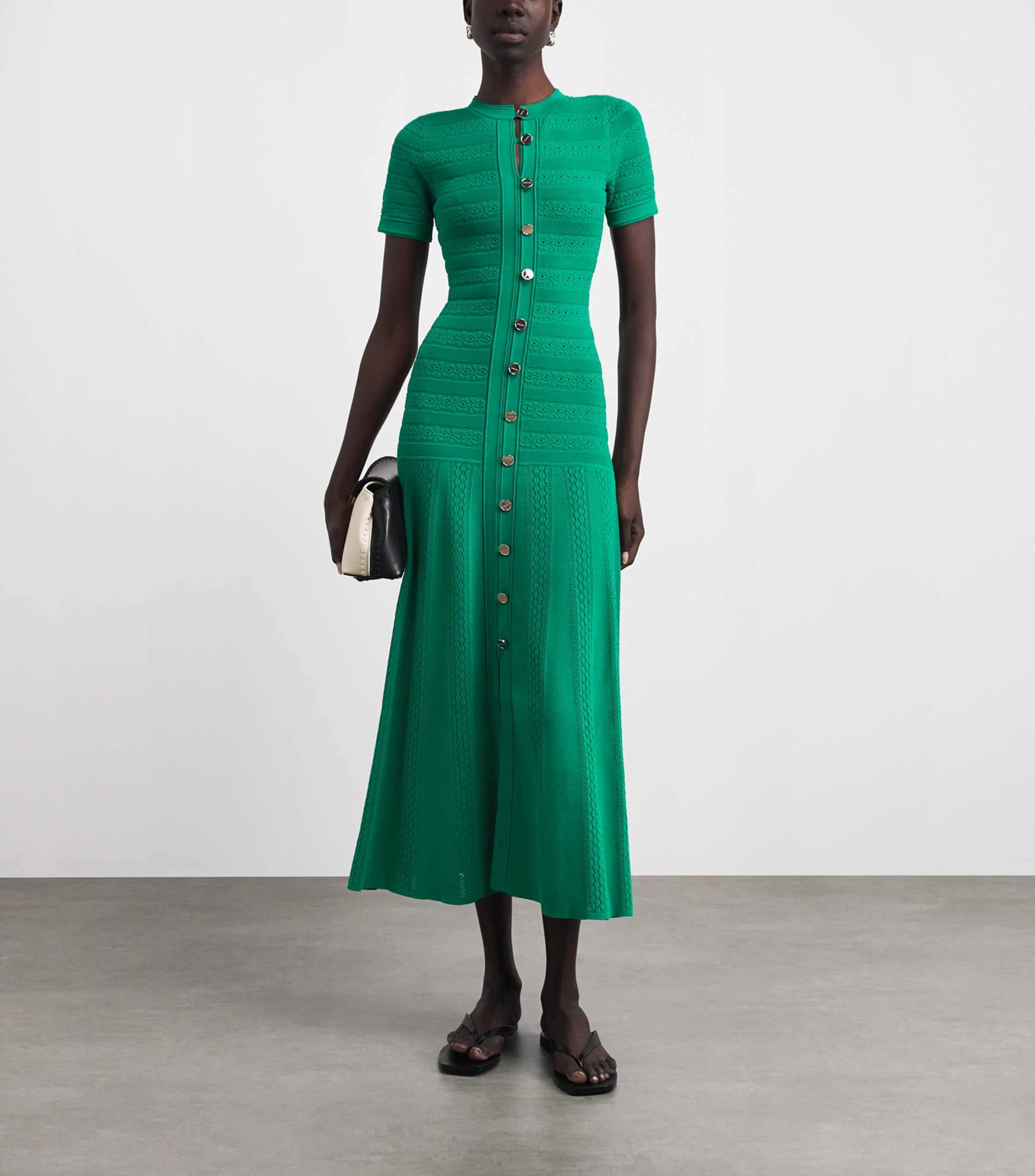 Sandro Paris Womens Knit Button-Down Midi Dress Emeuraude Green Image 2