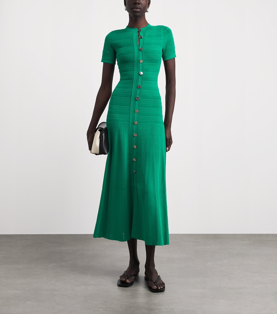 Sandro Paris Womens Knit Button-Down Midi Dress Emeuraude Green Image 2