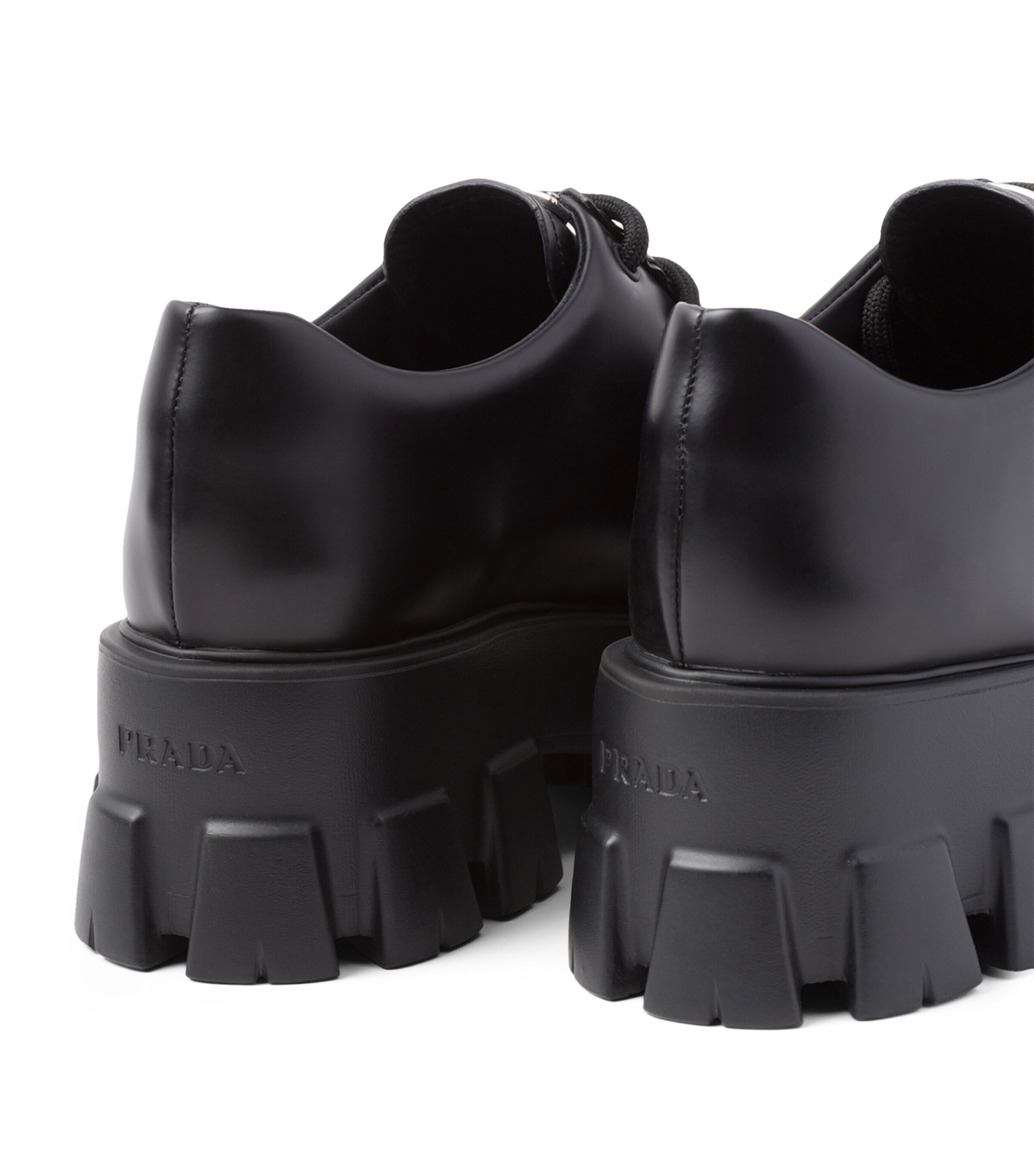 ◆PRADA 最新作◆Monolith レースアップ ローファー 55/Black◆ Black Brushed leather Monolith loafers | PRADA