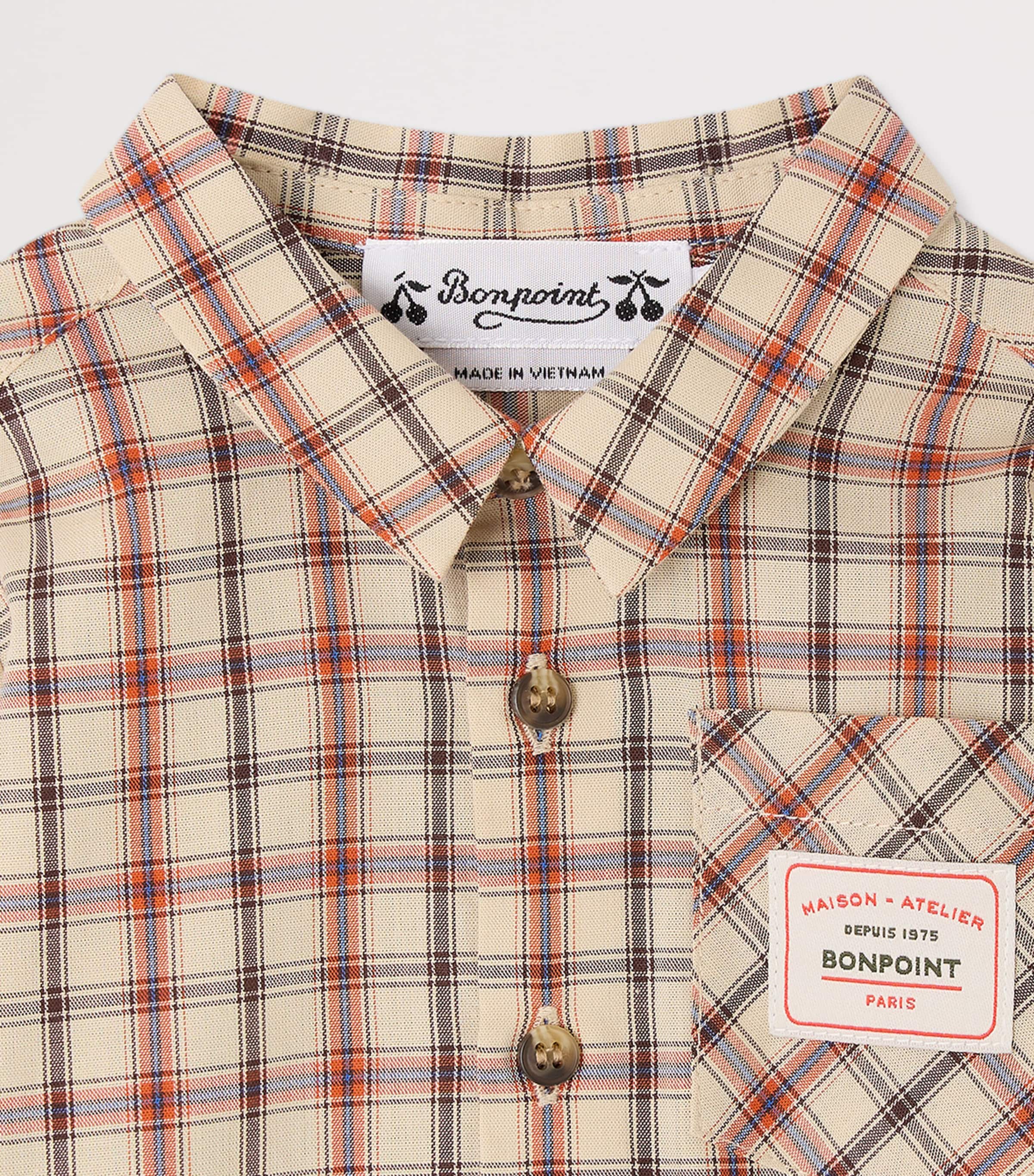 Bonpoint Organic Cotton Check Gillo Shirt (6-12 Months) Carreaux Beige Image 3