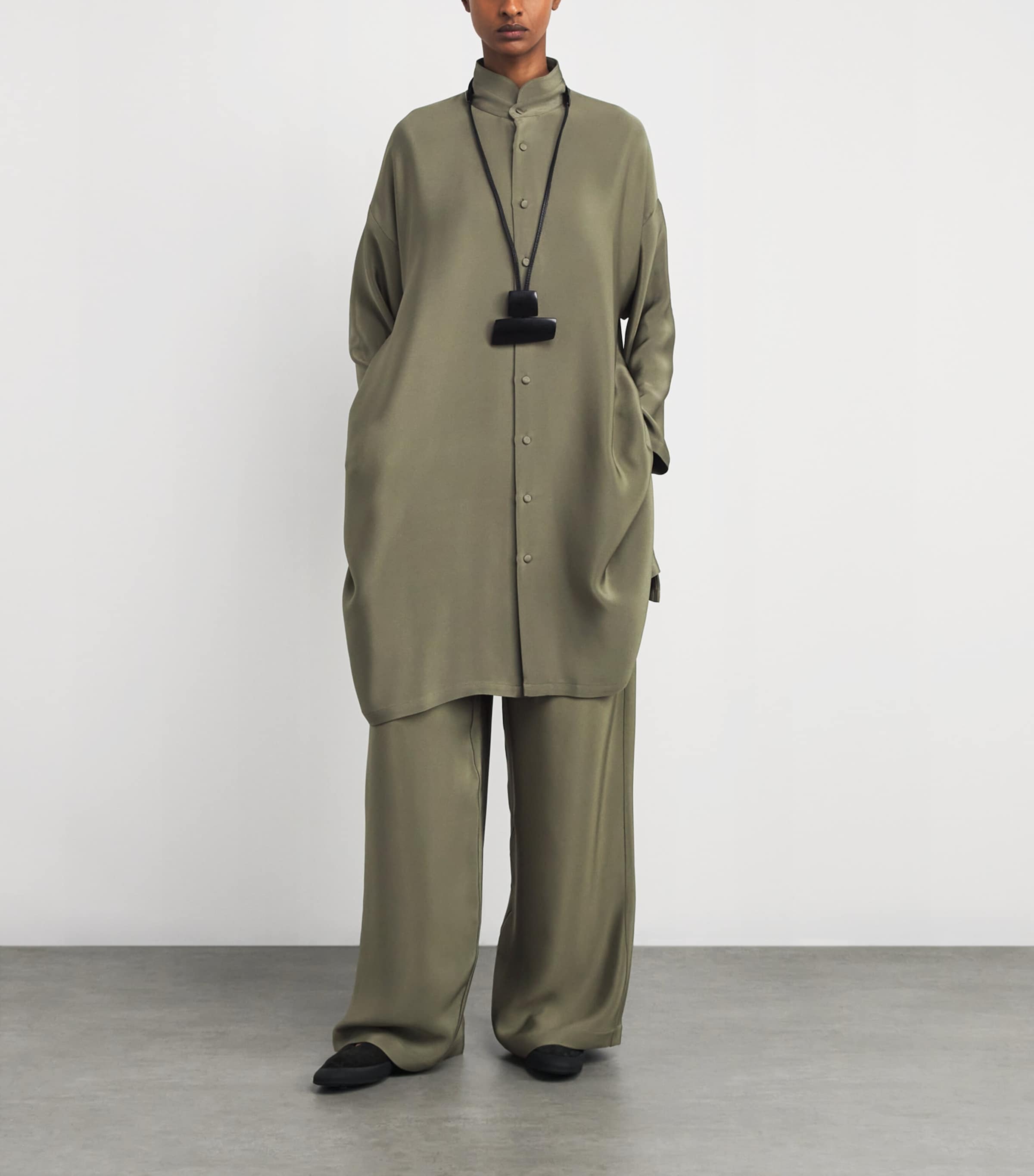 Silk Longline Shirt OLIVDARK Image 2