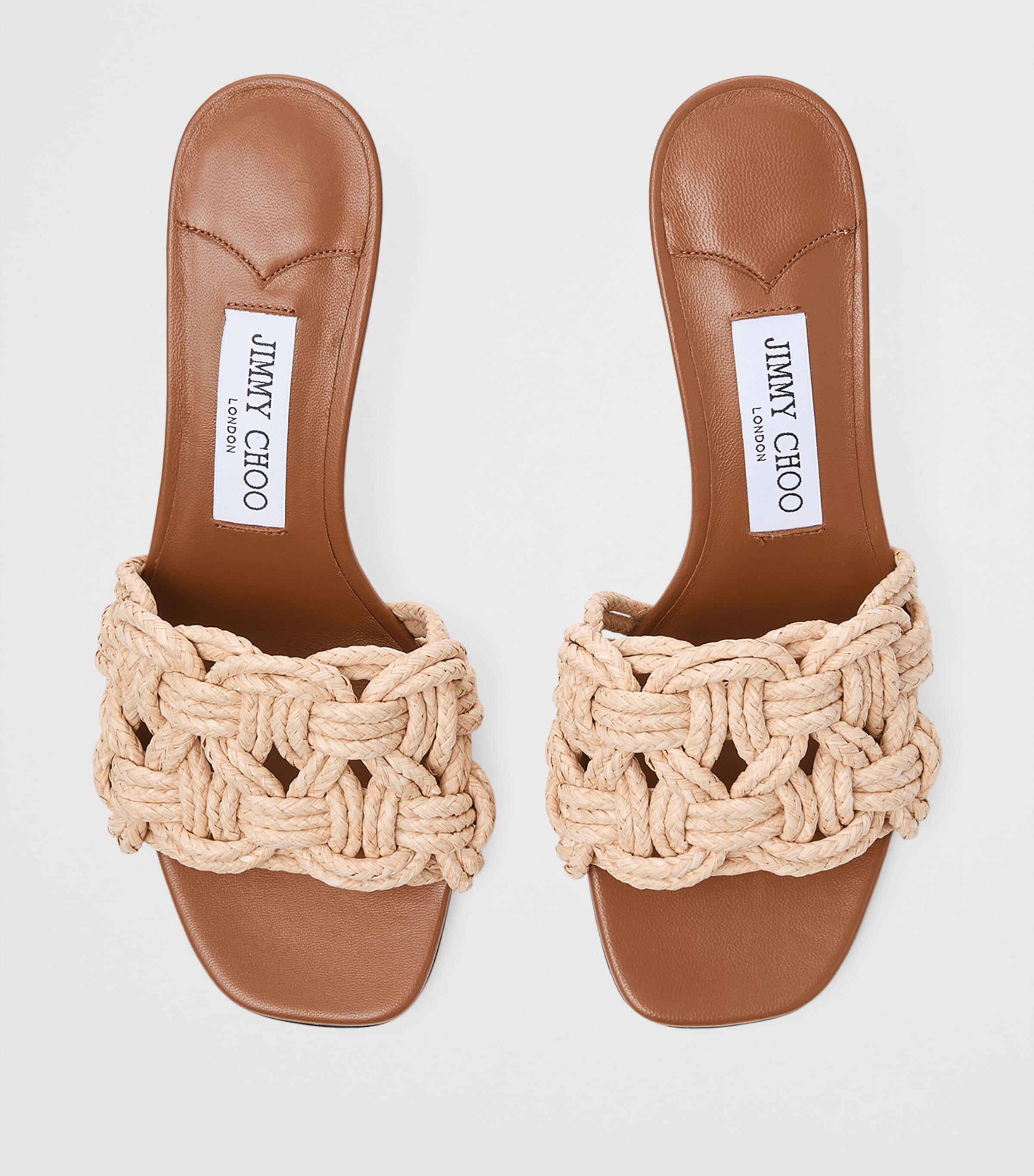 Jimmy Choo Chara 70 Raffia Heeled Mules Tan/natural Image 5