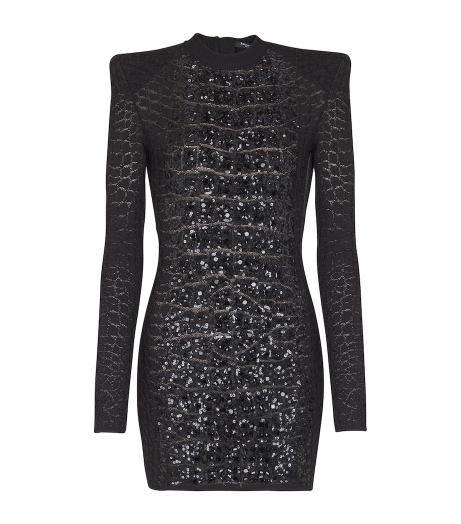 Embellished Crocodile-Knit Mini Dress 0PA NOIR Image 1