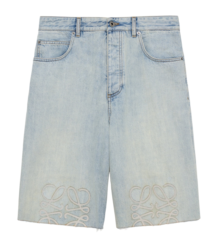 LOEWE Mens Denim Anagram Shorts Washed Blue Image 1