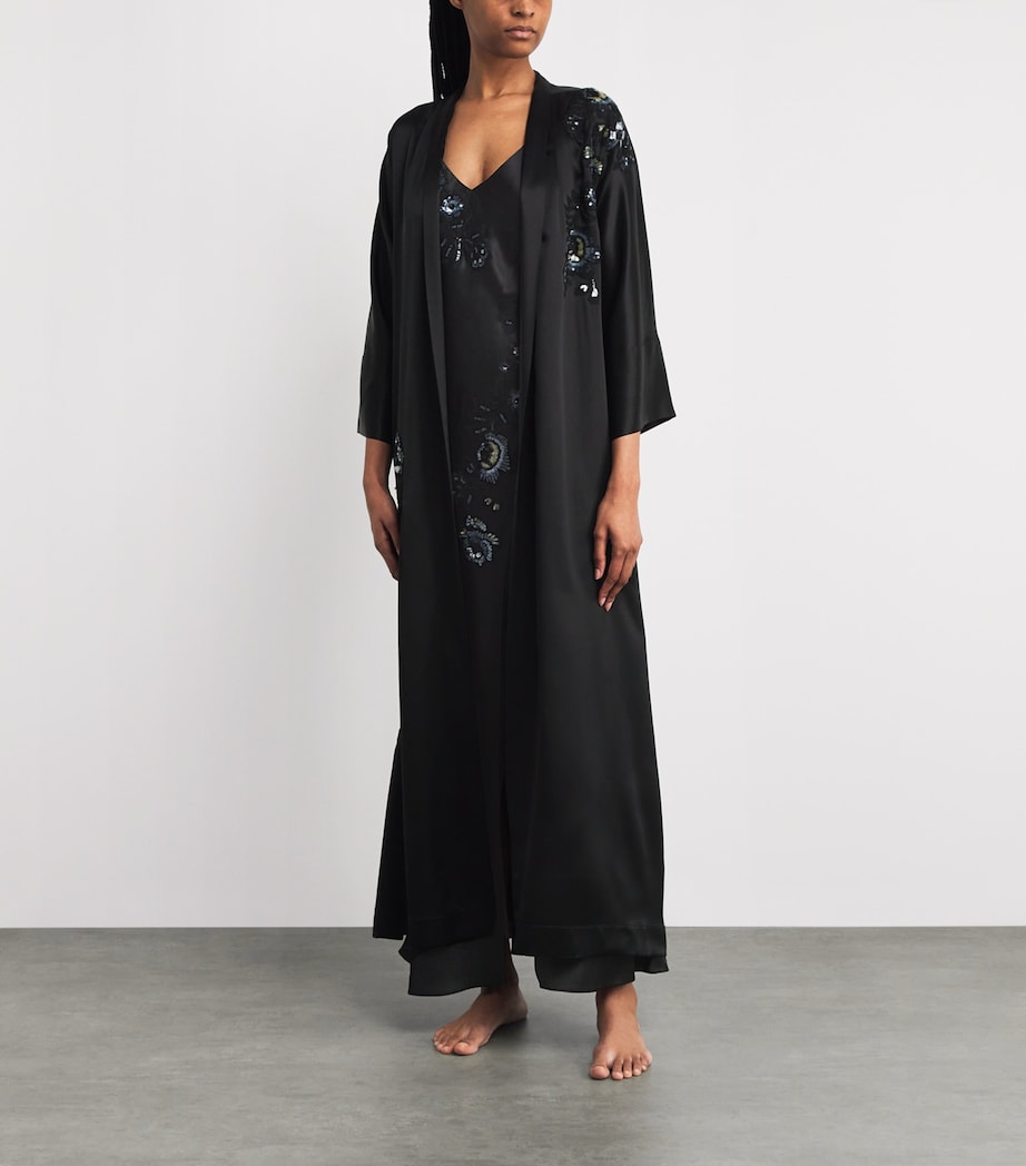 Silk Embellished Maxi Kimono Robe BLACK/SPARKLING BLCK Image 2
