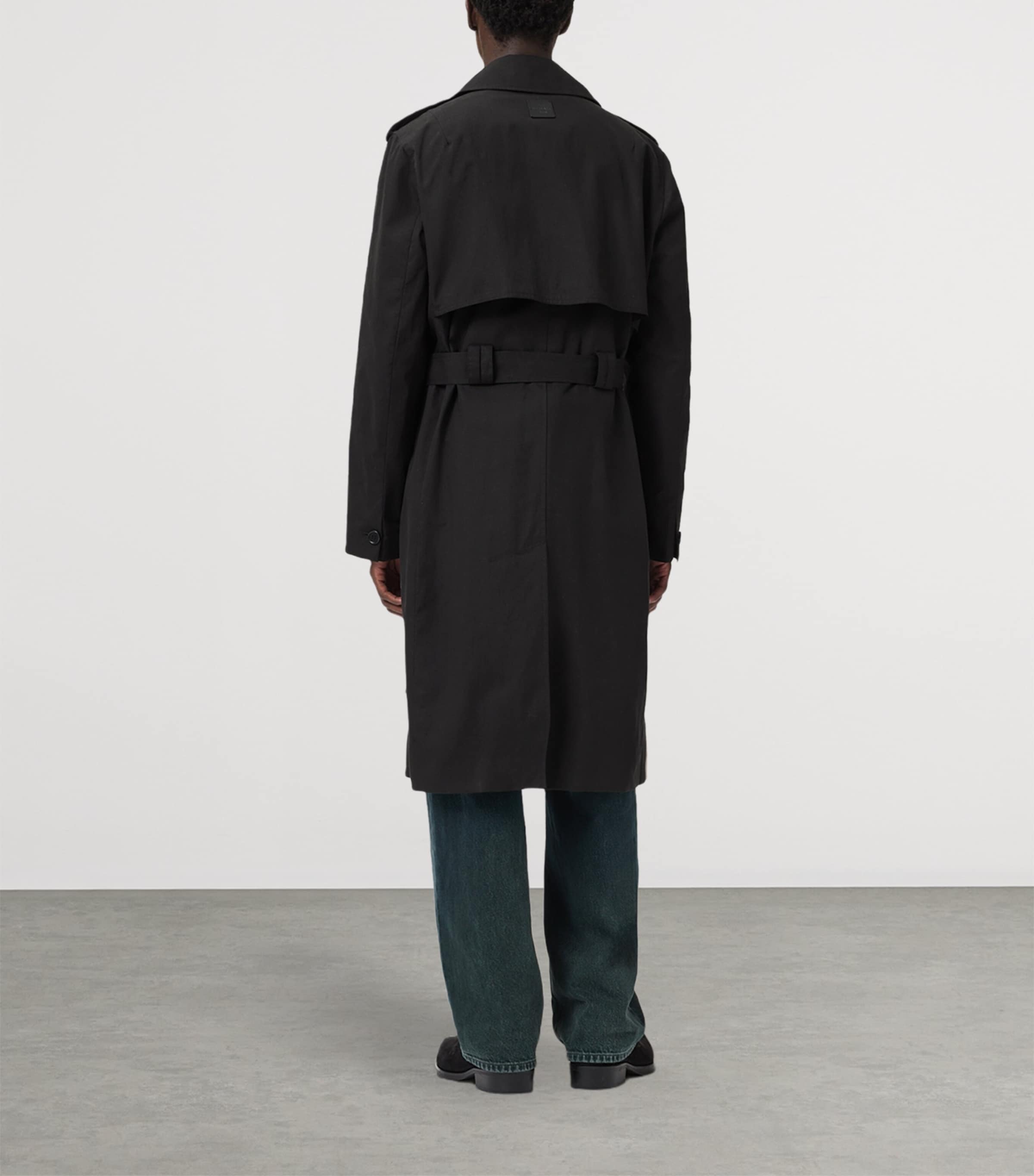 AllSaints Mens Cotton-Blend Bastille Trench Coat Black Image 4