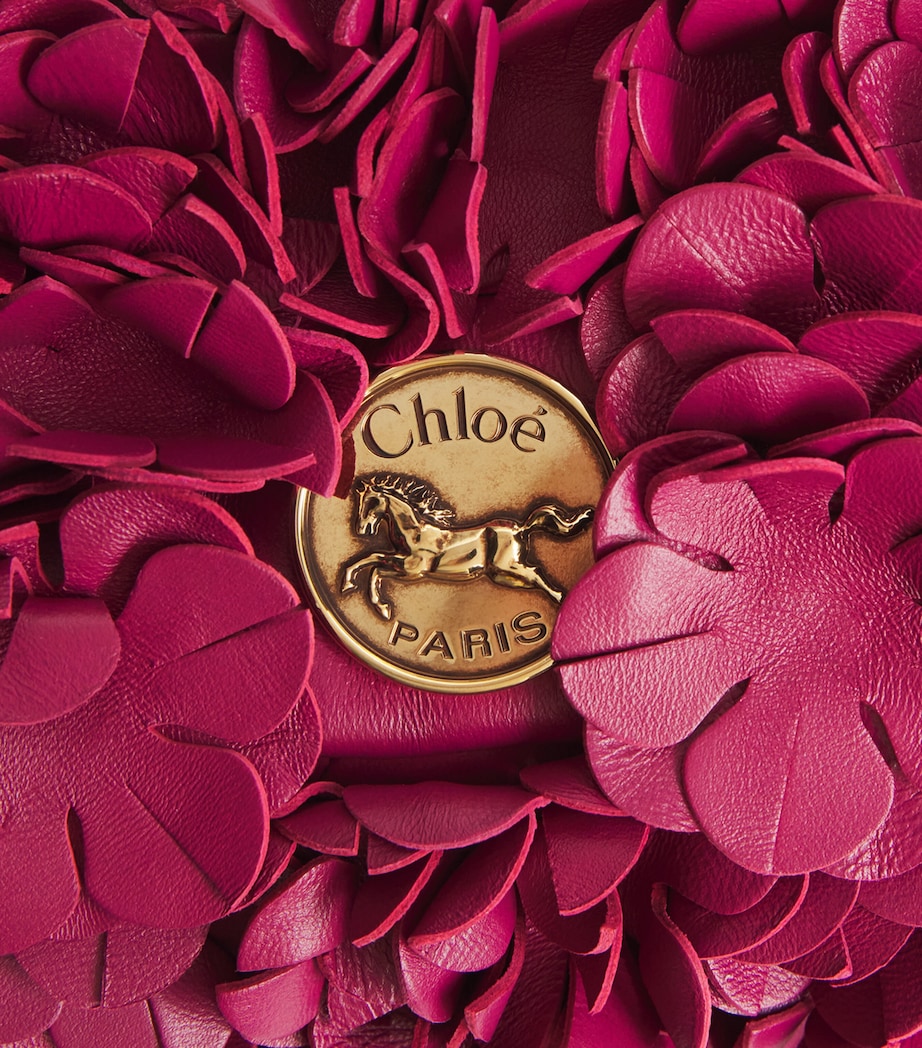 Chloé Leather Floral Plissé Shoulder Bag Berry Pink Image 4