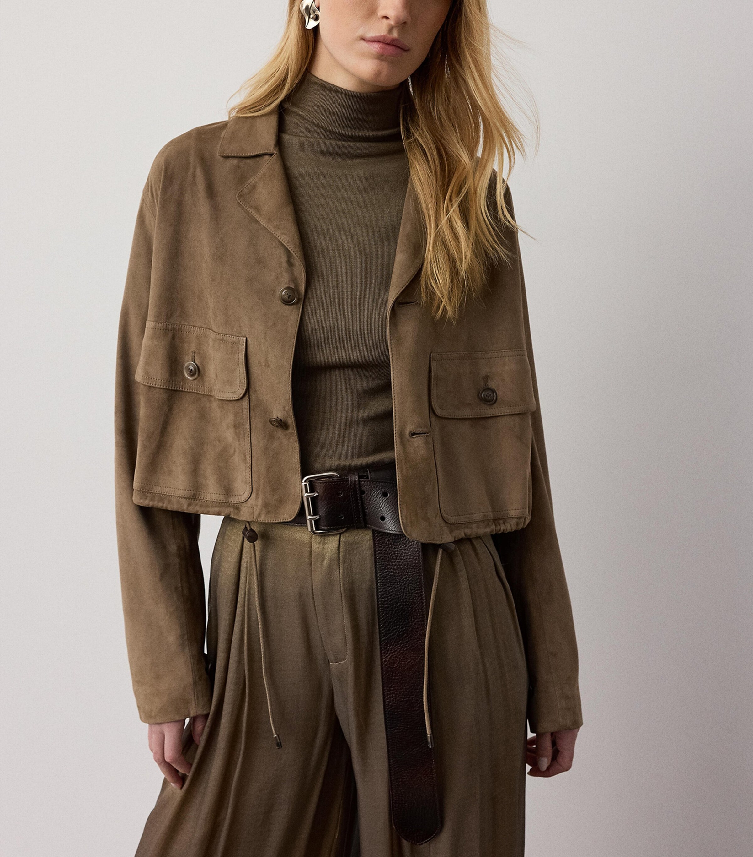 Ralph Lauren Collection Womens Suede Cropped Utility Jacket Portobello Image 3