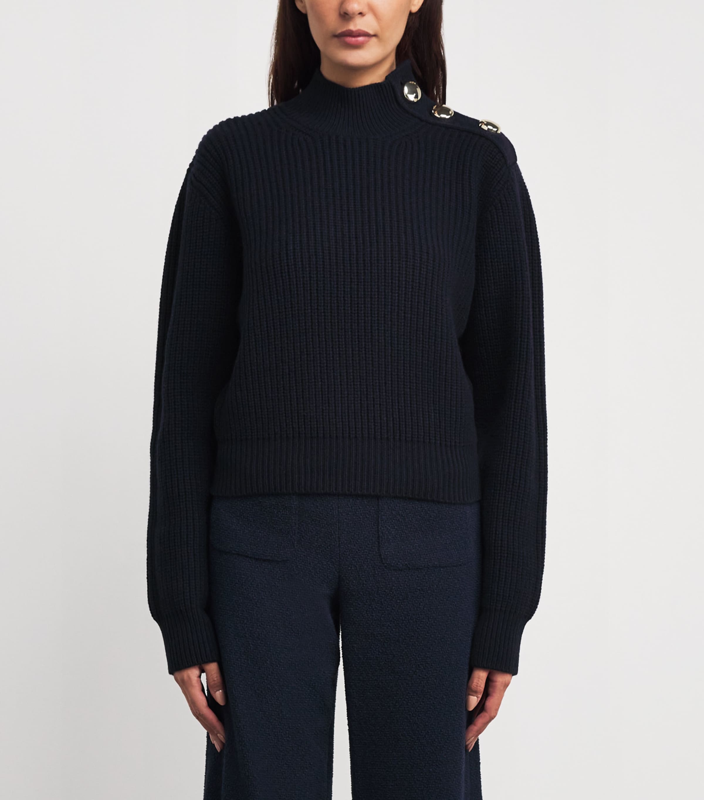 Wool Button-Neck Sweater NAVY Image 3