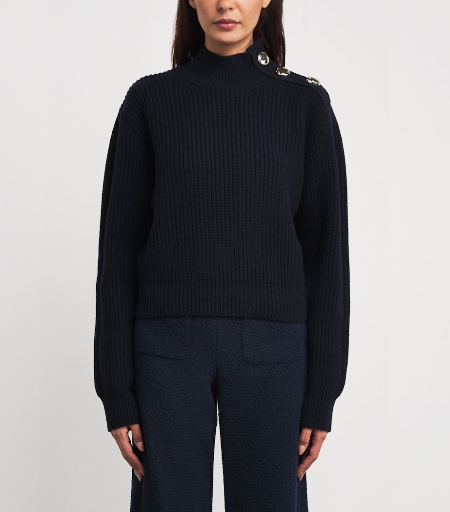 Wool Button-Neck Sweater NAVY Image 3