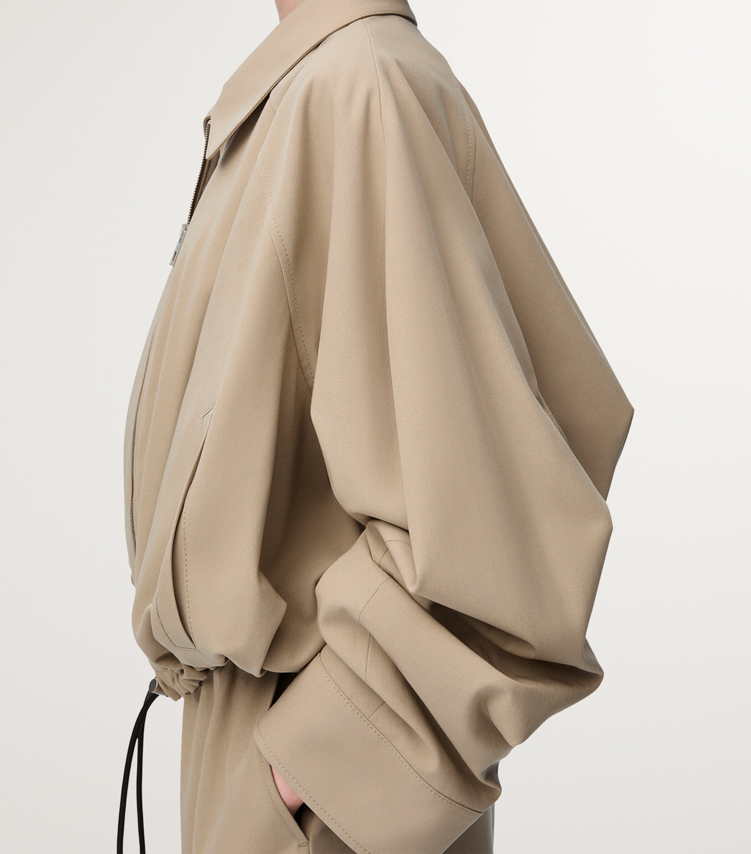 Cotton-Blend Drawstring-Hem Balloon Jacket BEIGE Image 5