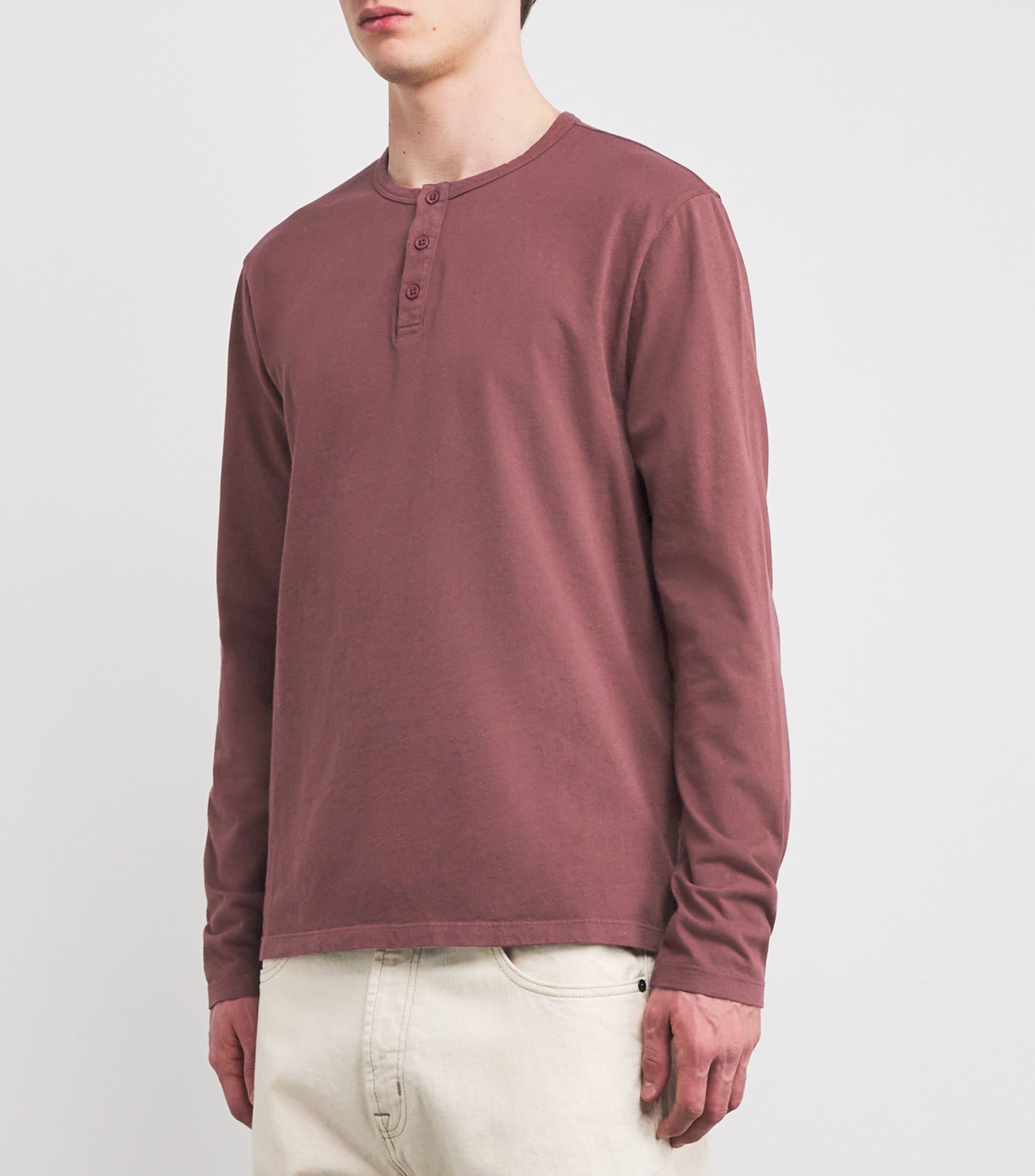 Vince Mens Cotton Henley Top Wshd Brik Red Image 3
