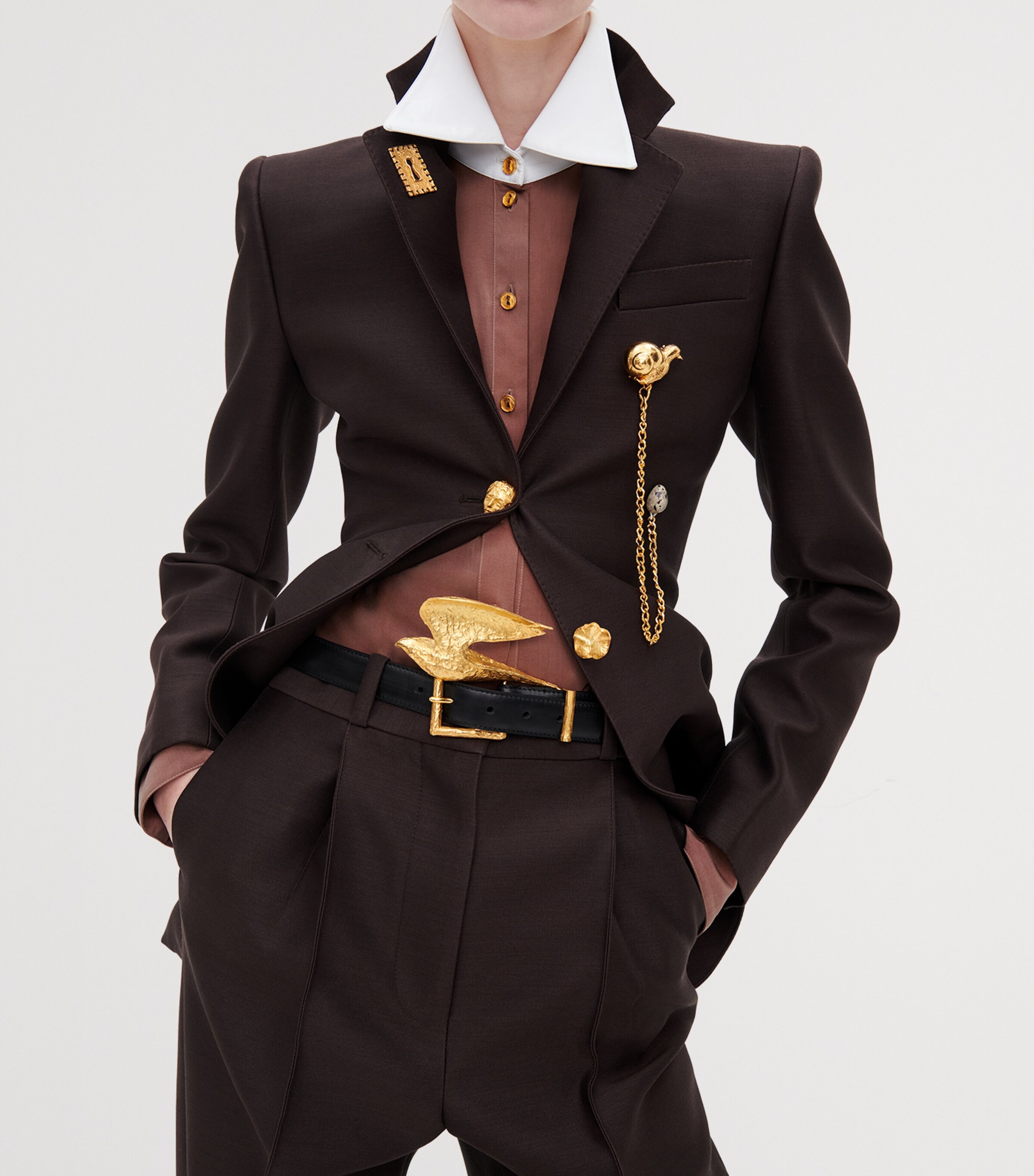 Schiaparelli Womens Wool-Silk Demi-Lune Trousers Dark Brown Image 4