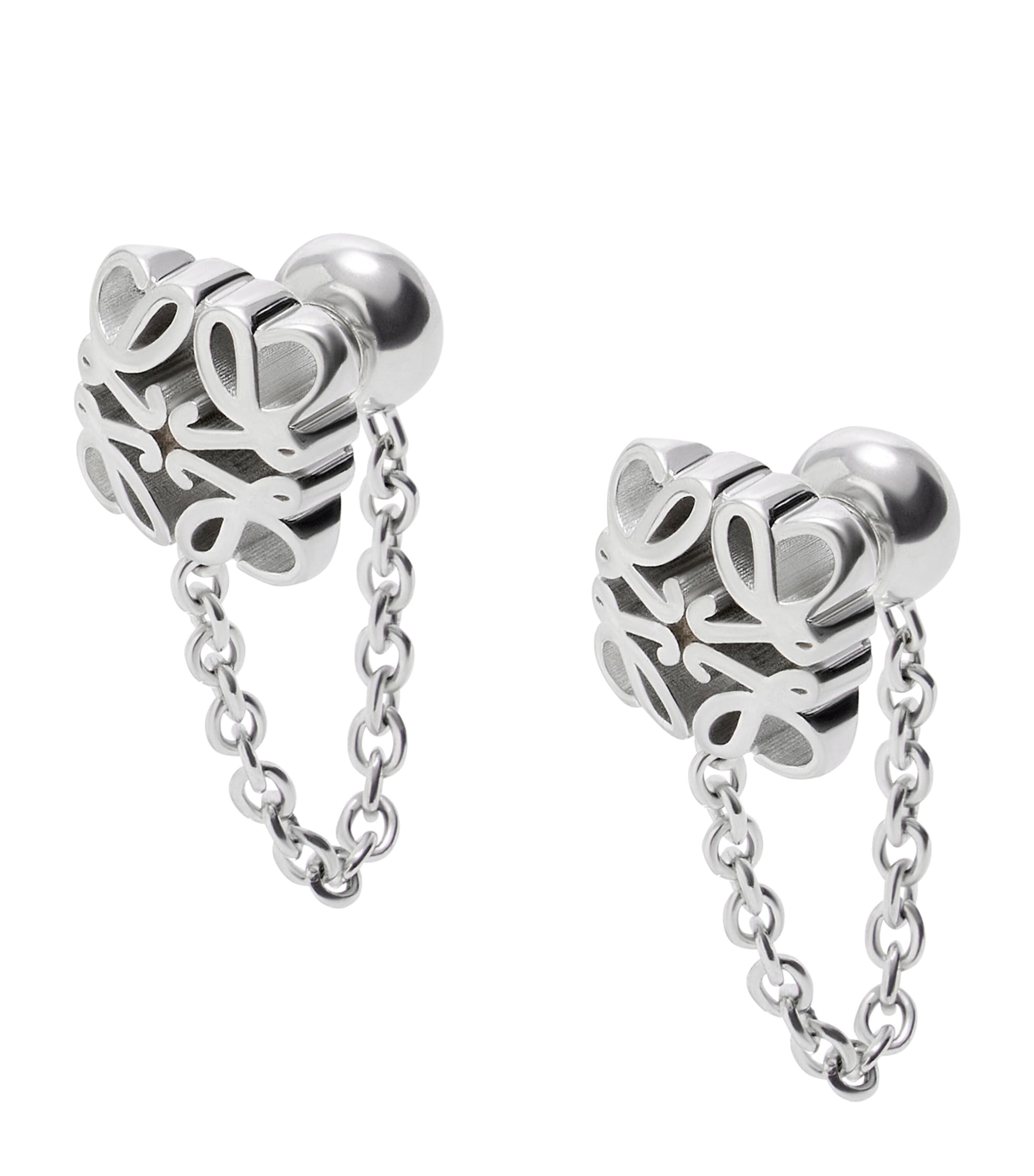 LOEWE Sterling Silver Bombé Anagram Chain Stud Earrings Silver Image 1