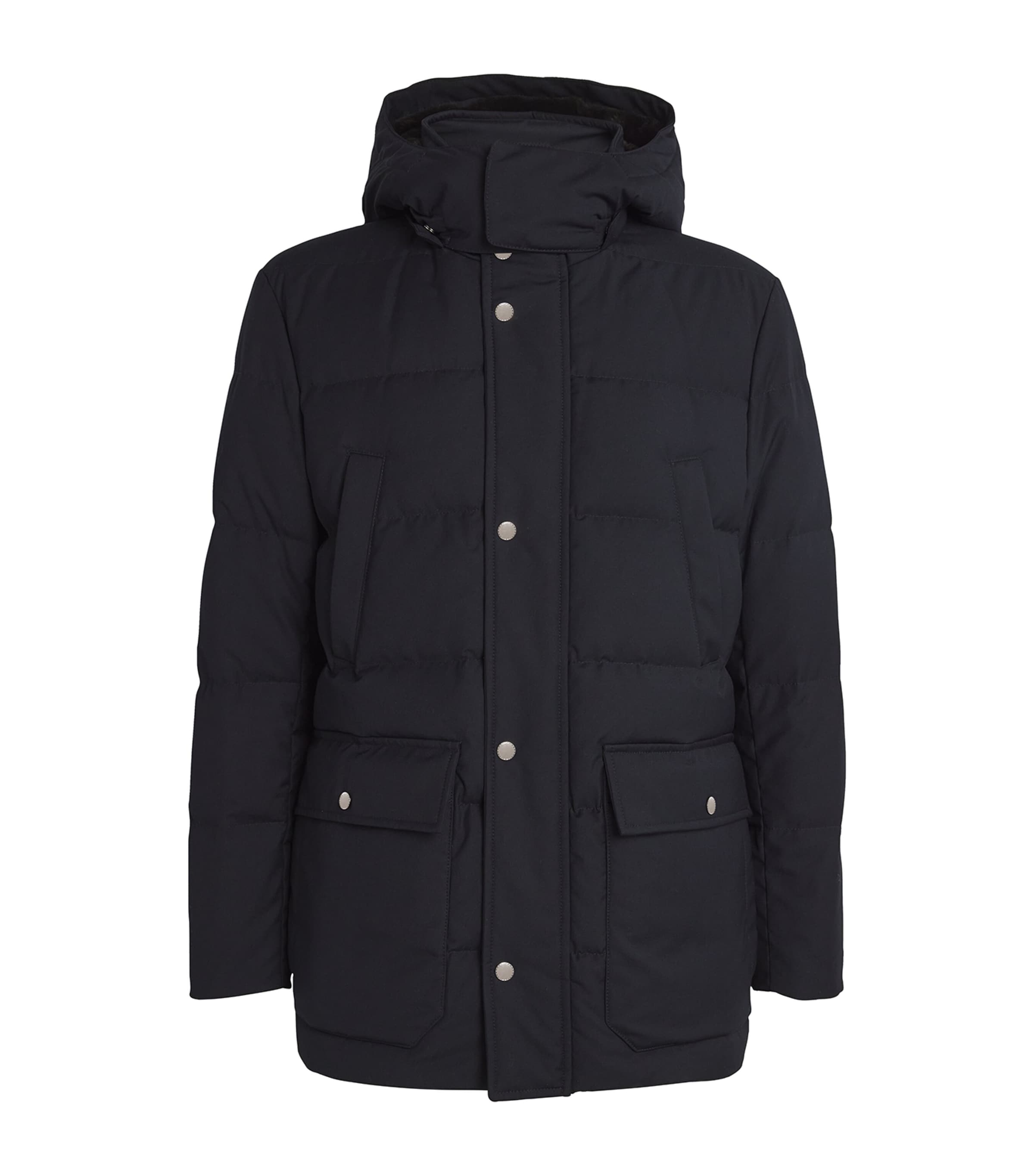 Shop Canali Down-filled Parka Coat In Navy