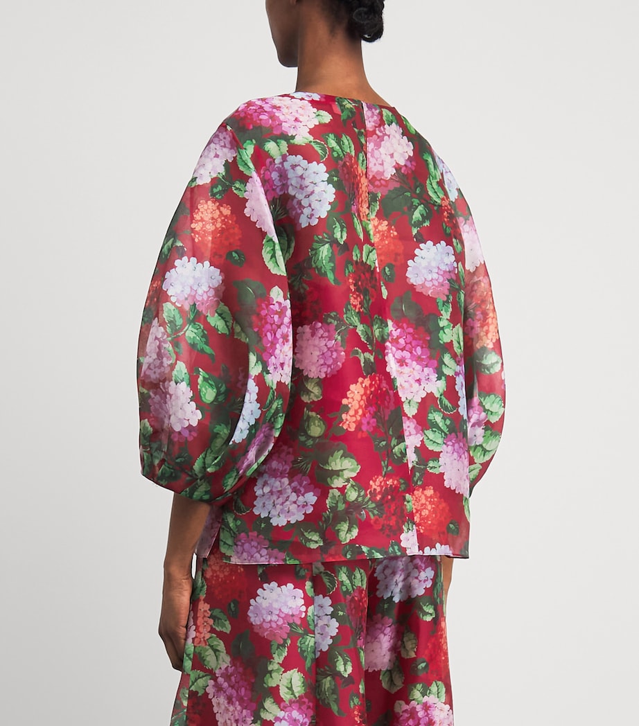 Carolina Herrera Womens Silk Floral Puff-Sleeve Blouse Cranberry/multi Image 5
