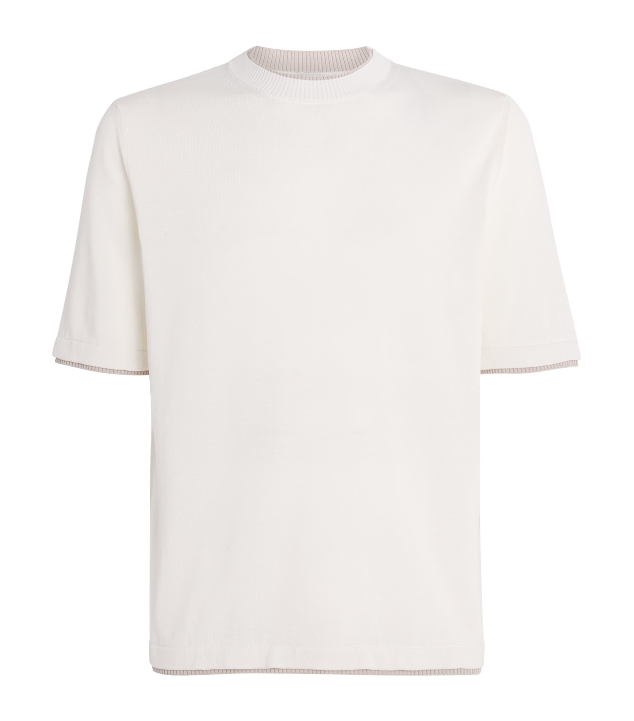Eleventy Mens Cotton Knitted T-Shirt Bianco E Beige Image 1