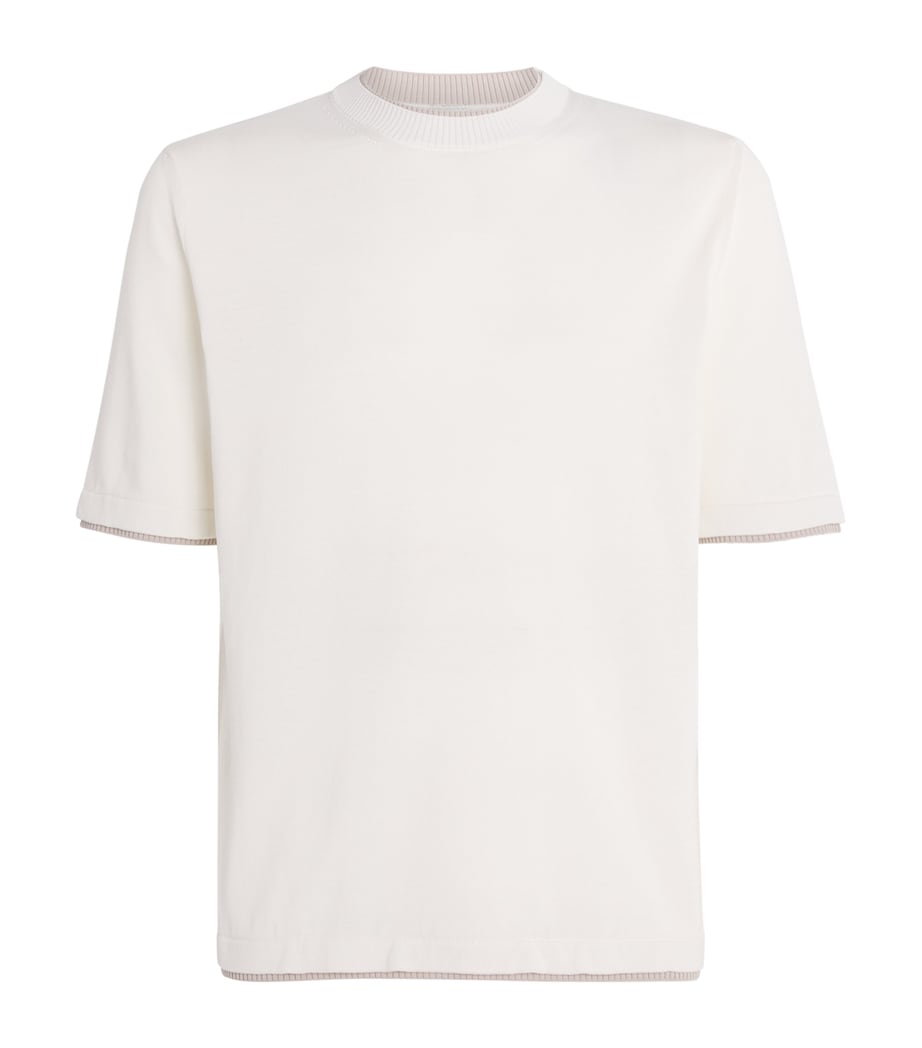 Eleventy Mens Cotton Knitted T-Shirt Bianco E Beige Image 1
