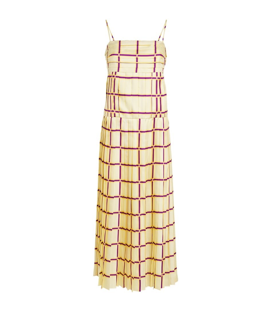 Emilia Wickstead Silk Check Agata Midi Dress Lemon/mustard/purple