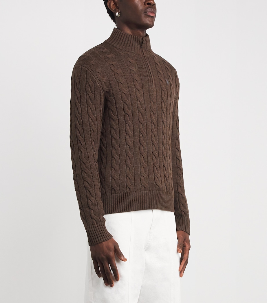 Cotton Cable Knit Sweater BROWN Image 3