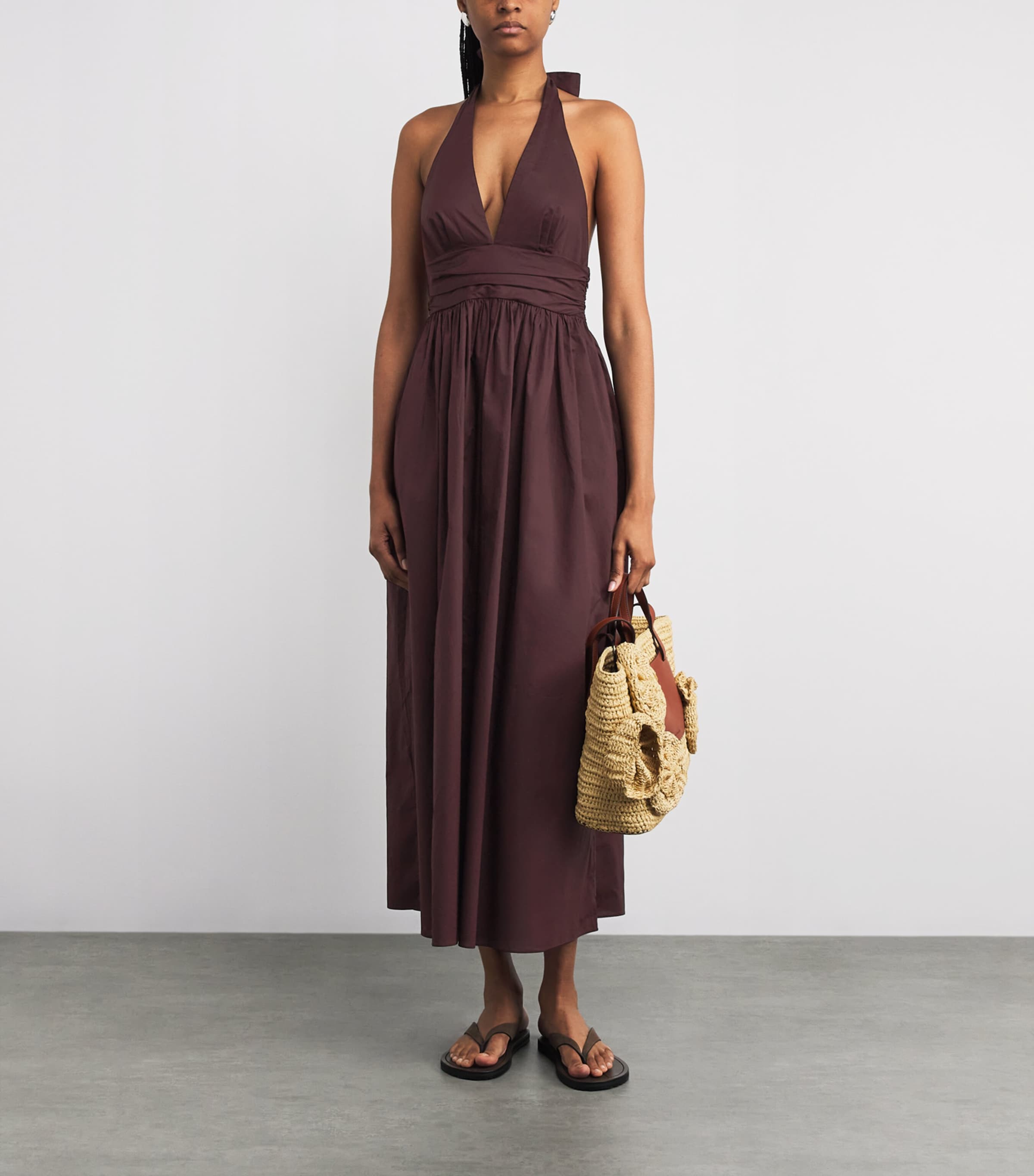 Cotton Plunge Halter Dress AUBERGINE/AUB Image 2