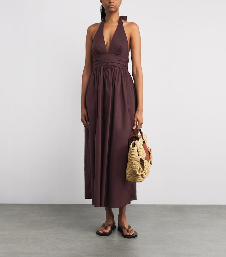Cotton Plunge Halter Dress AUBERGINE/AUB Image 2