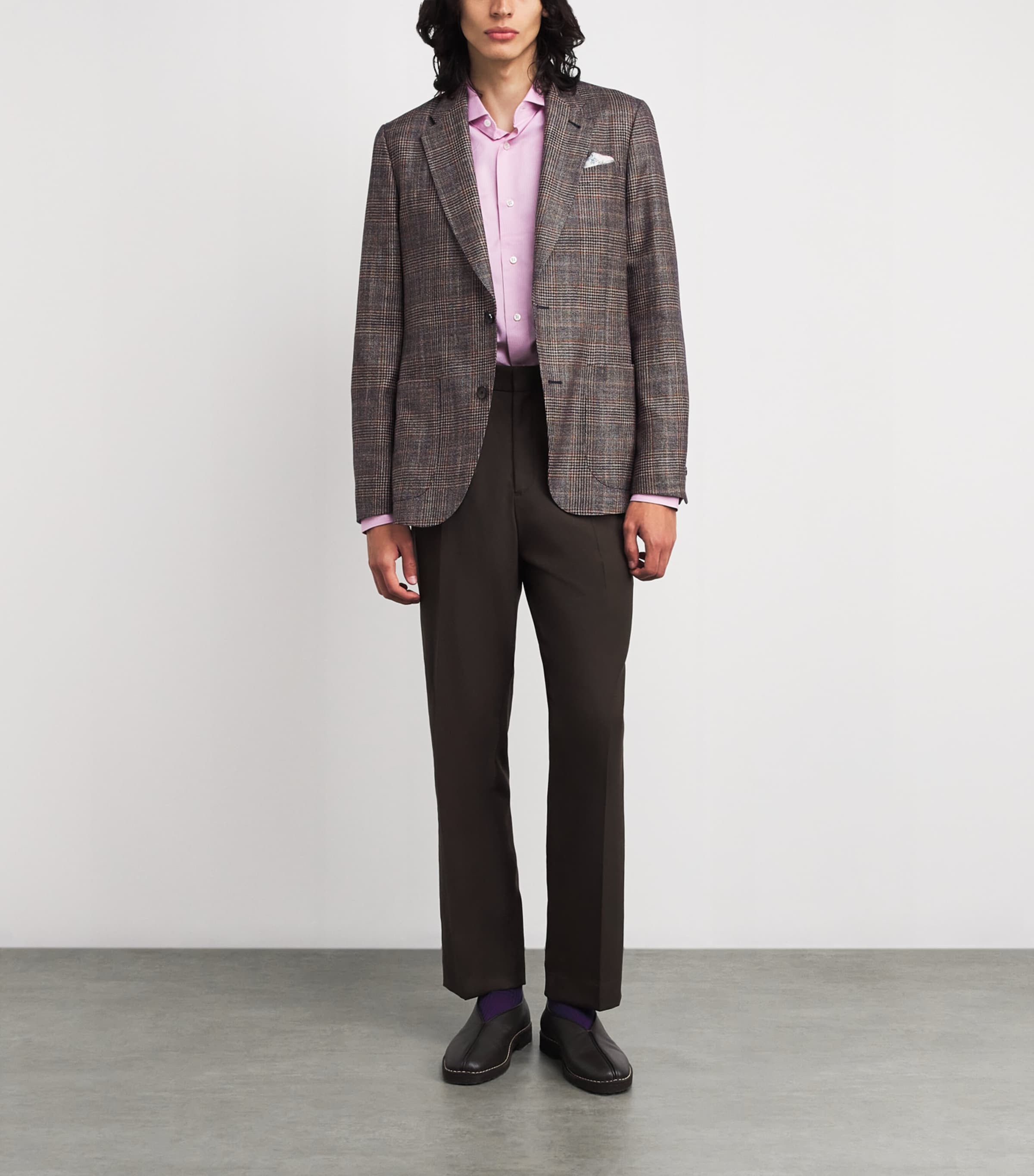 Wool-Silk-Cashmere Check Blazer BROWN-61 Image 2