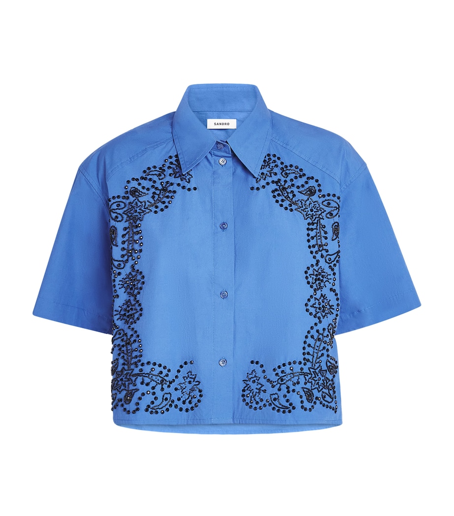 Sandro Paris Womens Cotton Embellished Shirt Blue Image 1
