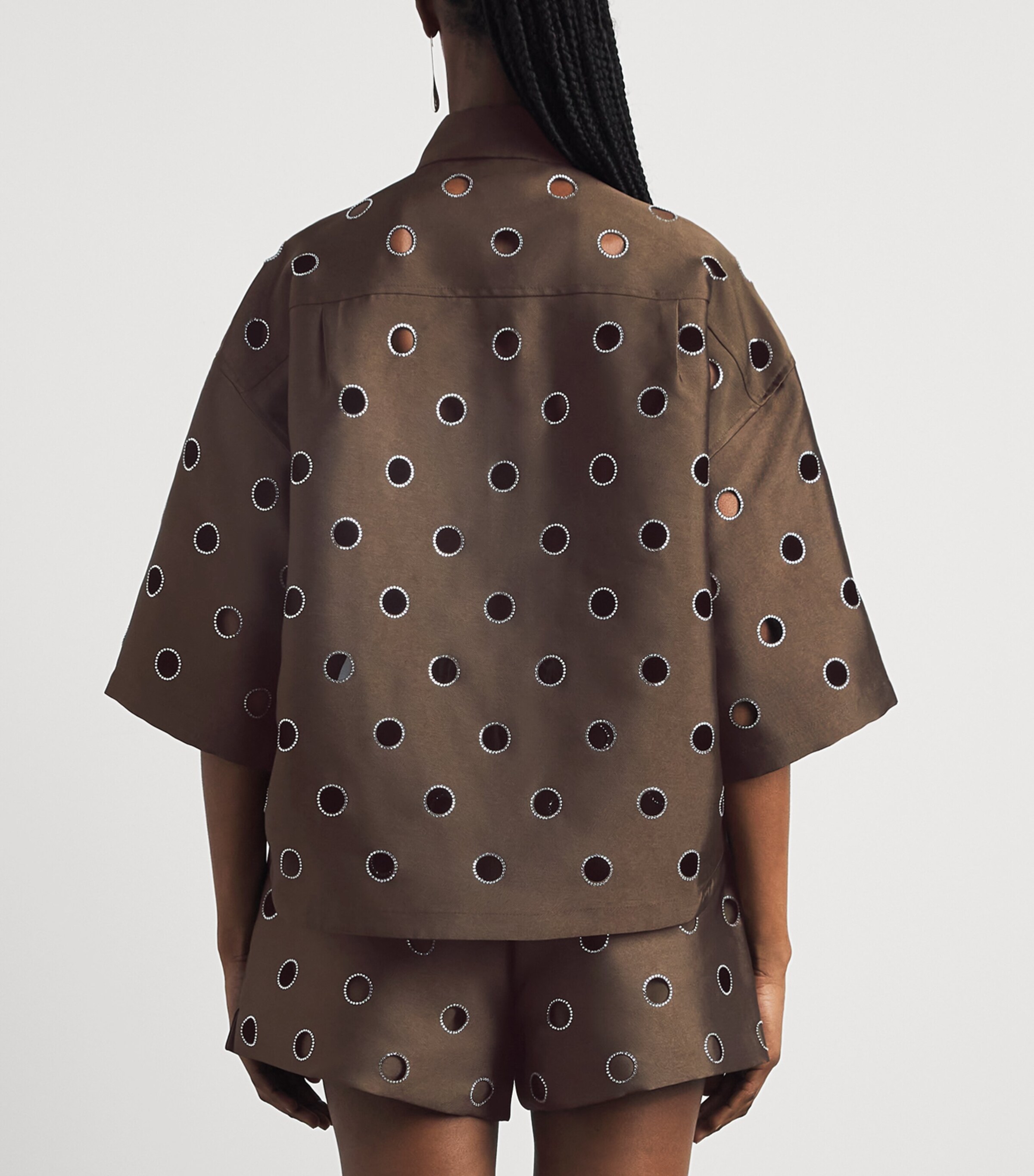 Sandro Paris Womens Rhinestone Cropped Shirt Brown Image 5