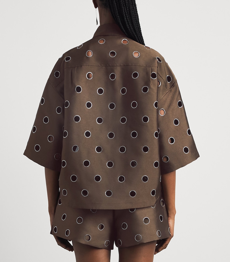 Sandro Paris Womens Rhinestone Cropped Shirt Brown Image 5