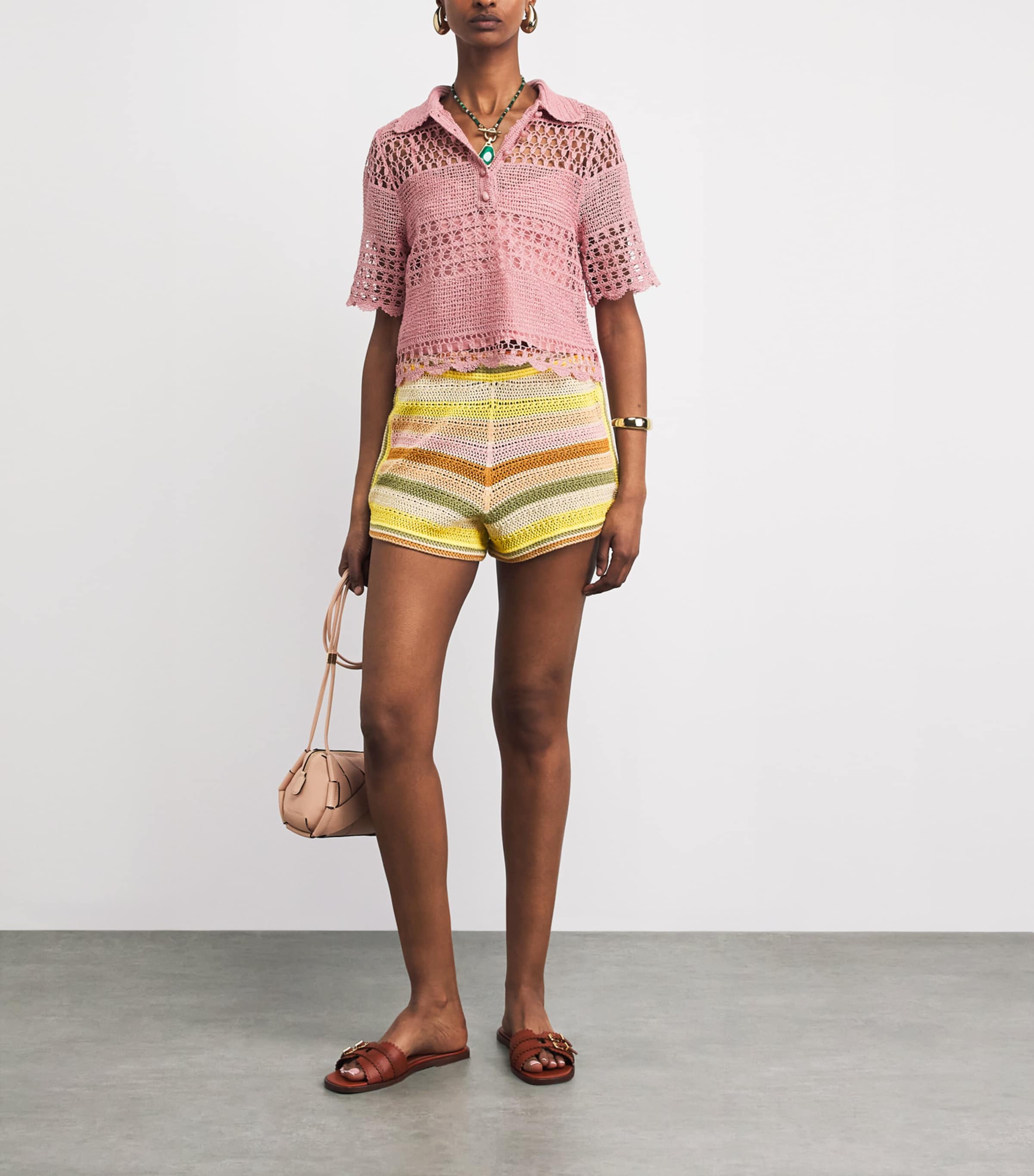 Zimmermann Womens Cotton Crochet Stripe Indra Shorts Image 2