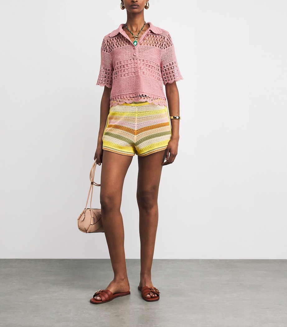 Zimmermann Womens Cotton Crochet Stripe Indra Shorts Image 2