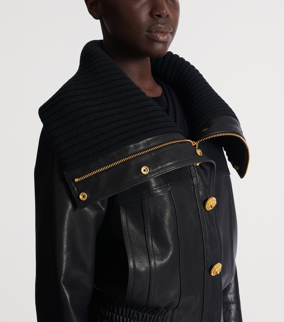 Leather Bomber Jacket 0PA NOIR Image 7