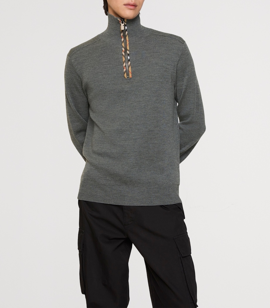 Wool Check-Trim Sweater GREY Image 2