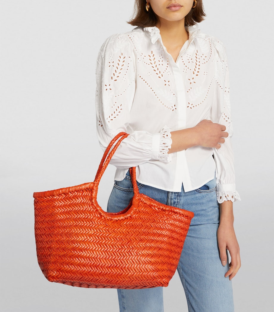DRAGON DIFFUSION Large Leather Woven Nantucket Tote Bag Orange Image 5